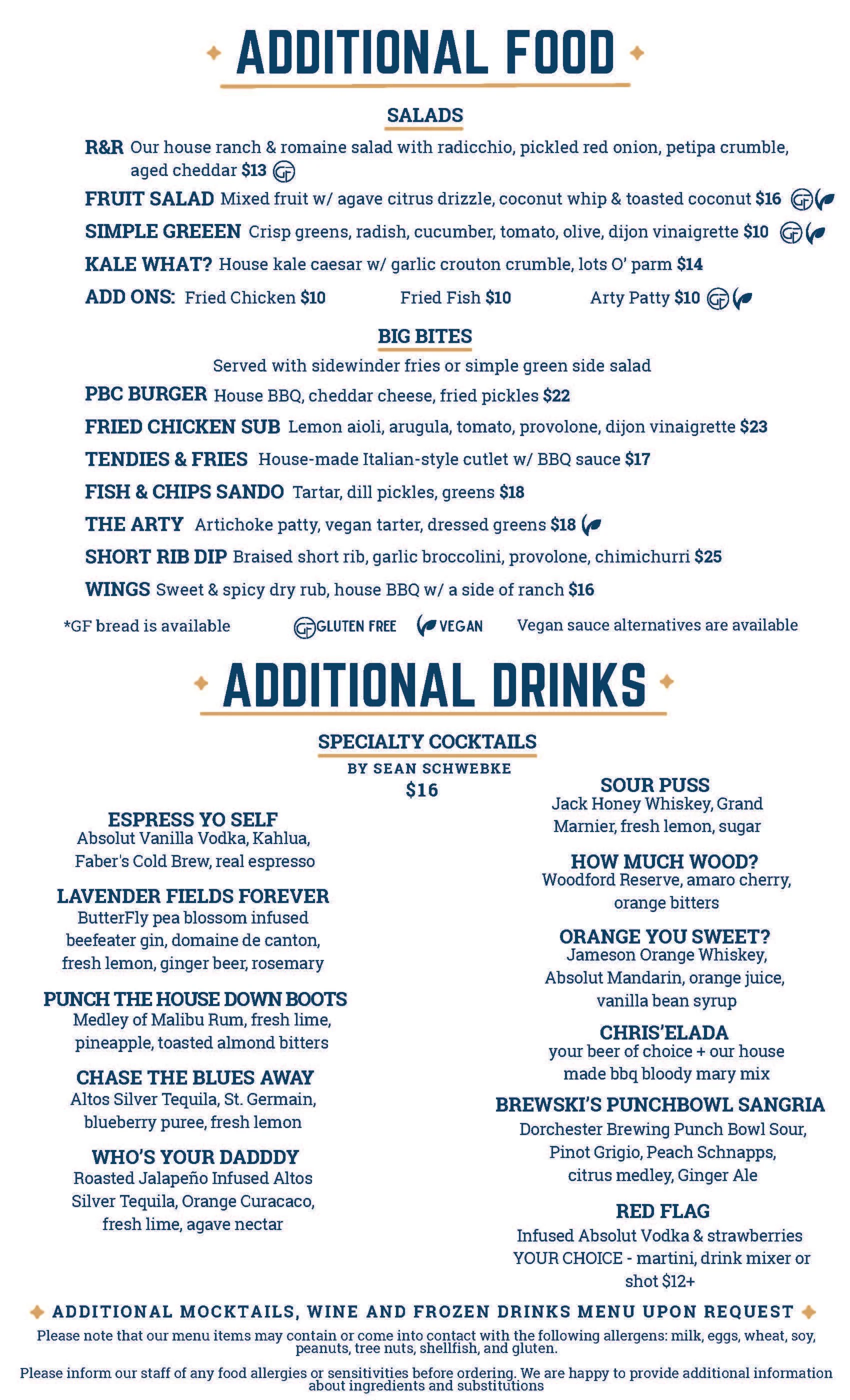 PBC Brewery Fall Menu