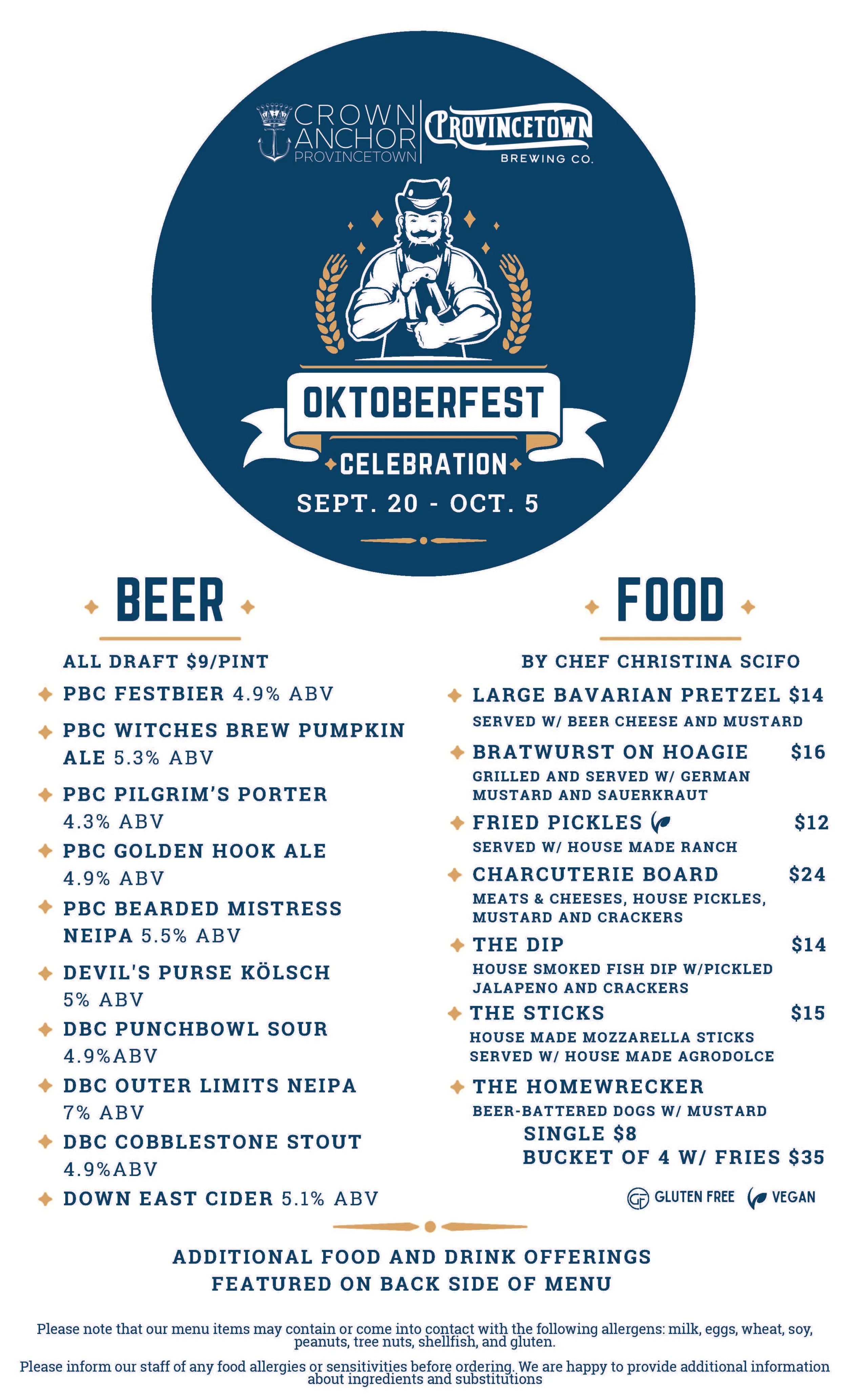 PBC Brewery Fall Menu