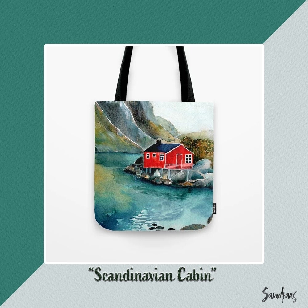 Scandinavian cabin by the water, landscape painted with watercolor. ⁠
I am loving this design so much! The colors, the effect of the water, and the fact that I would really love to be there... 😍💕⁠
.⁠
This design is available as an art print, but al