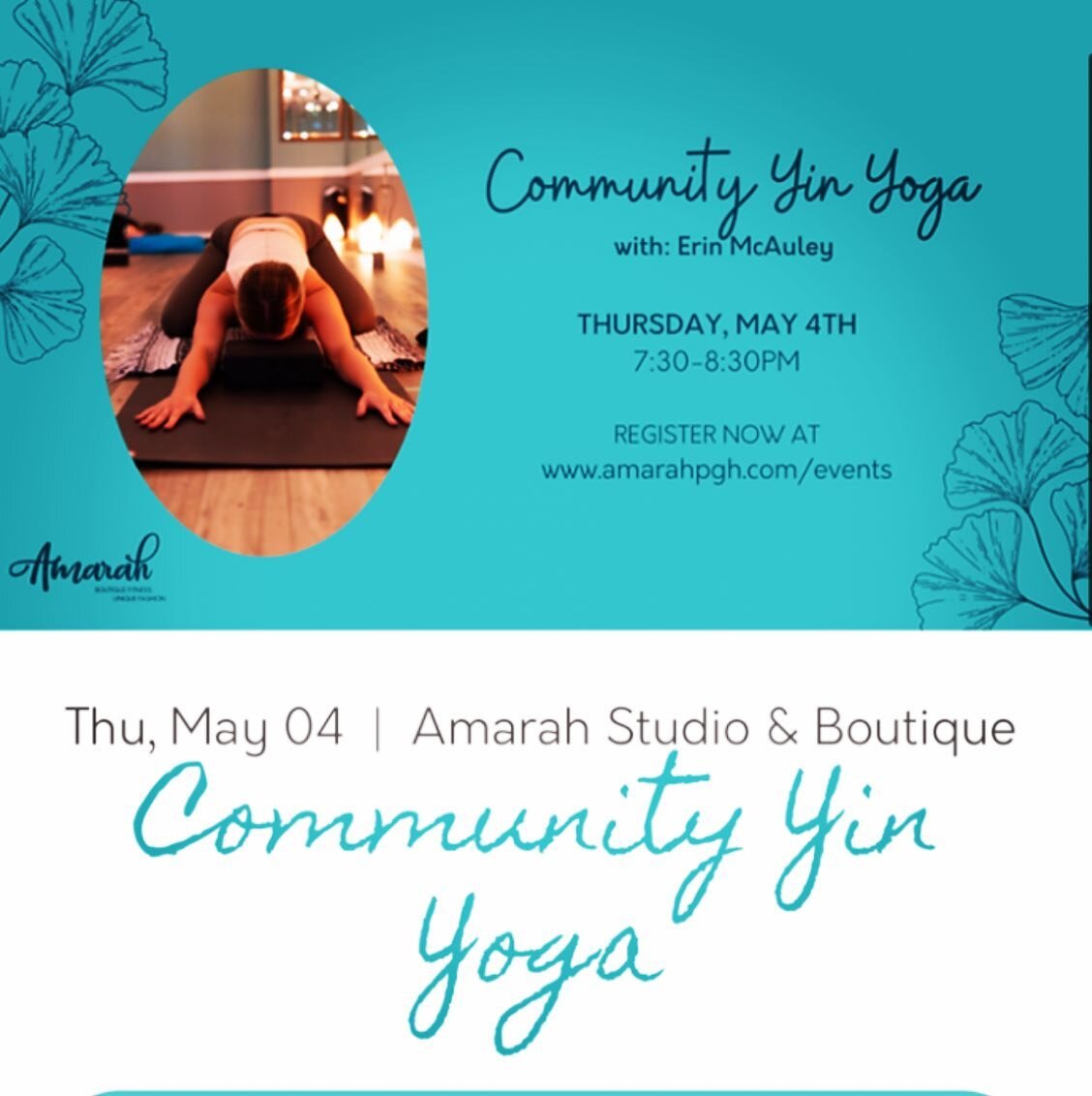 Overjoyed to share yin @amarahpgh this week ! Another amazing woman-owned small business in Pittsburgh and thriving in Brookline. Join us for a community class this Thursday ~ see you on your mat! Go to www.amarahpgh.com for more info and to register