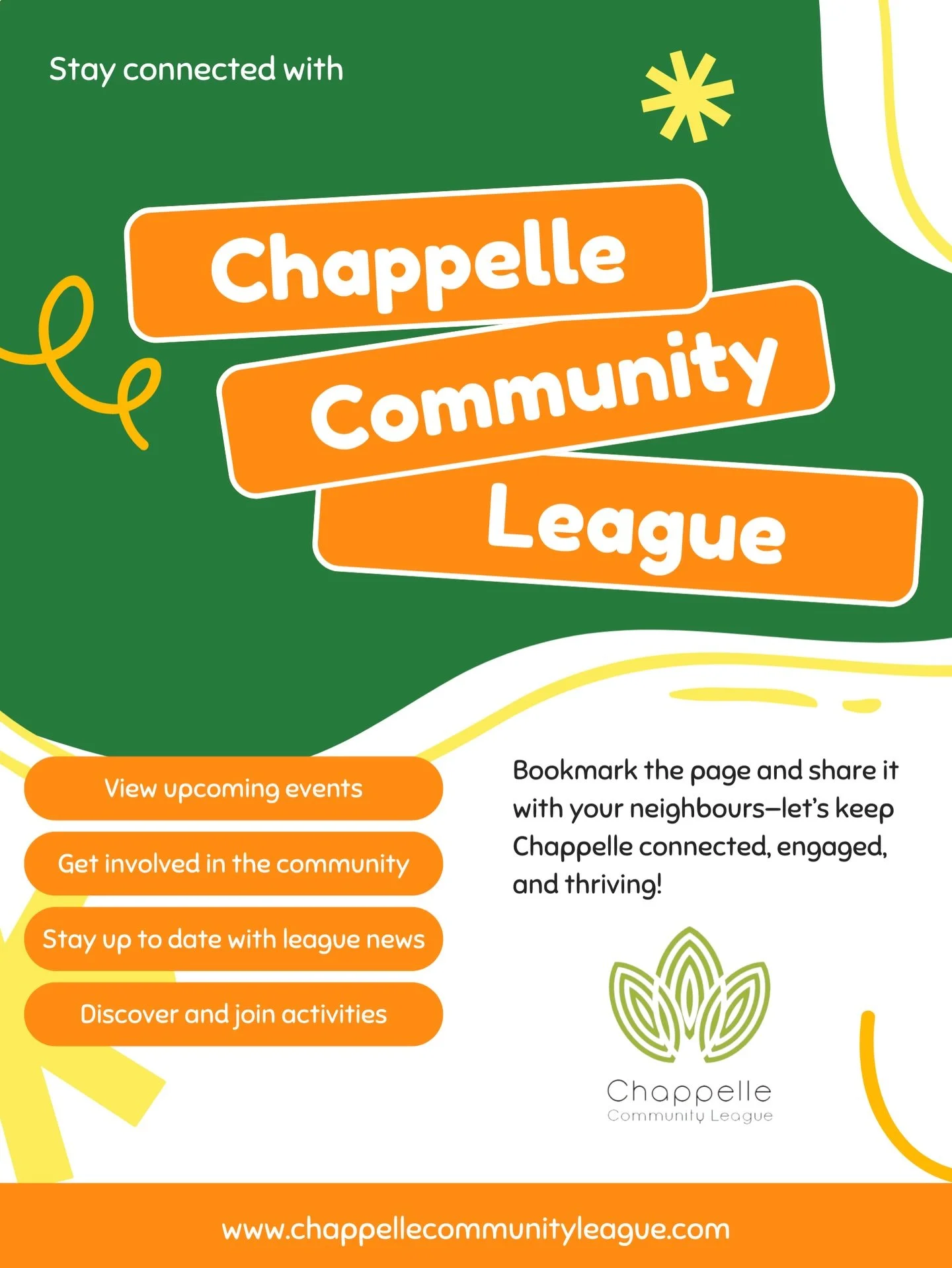 🌟 Stay Connected with Chappelle Community League! 🌟

We&rsquo;ve got so many exciting community events, programs, and initiatives happening throughout the year&mdash;and we don&rsquo;t want you to miss a thing!

👉 Whether you&rsquo;re looking to g