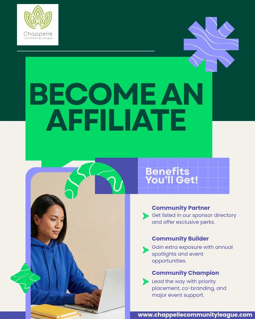 **Support Local. Grow Together. 🤝💙**

The Chappelle Community League Affiliate Membership Program is here to connect our community with trusted local businesses while creating meaningful partnerships that benefit everyone.

As an Affiliate Member, 