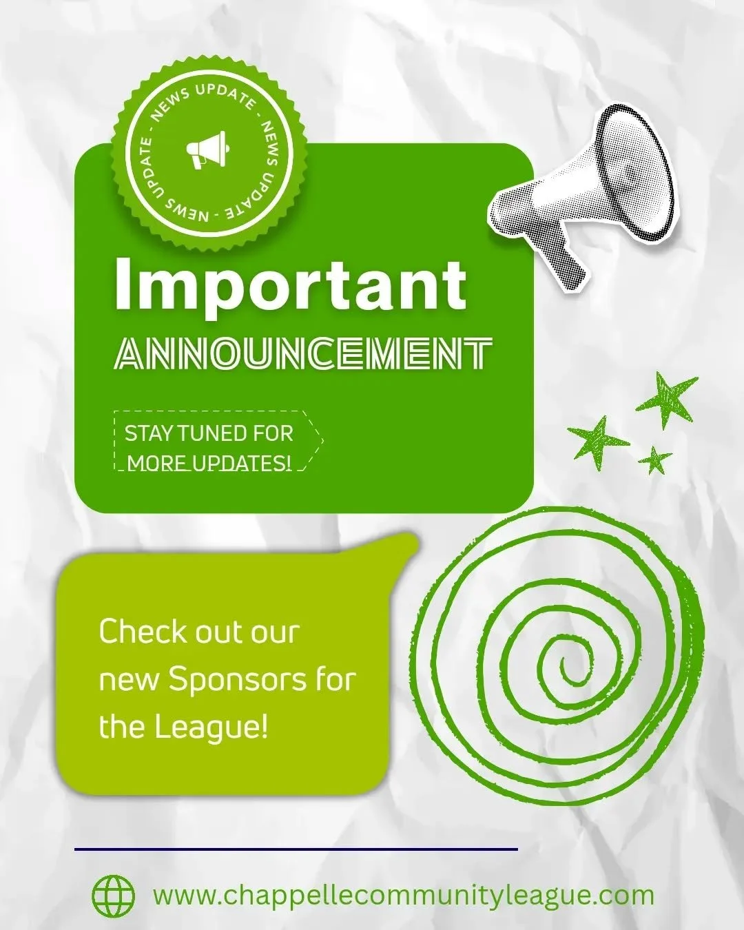 ✨ Exciting News! ✨

We're thrilled to welcome our amazing new sponsors to the Chappelle Community League! 🎉 Their support helps us create more events, programs, and opportunities for our community.

Head over to our website to meet our sponsors and 