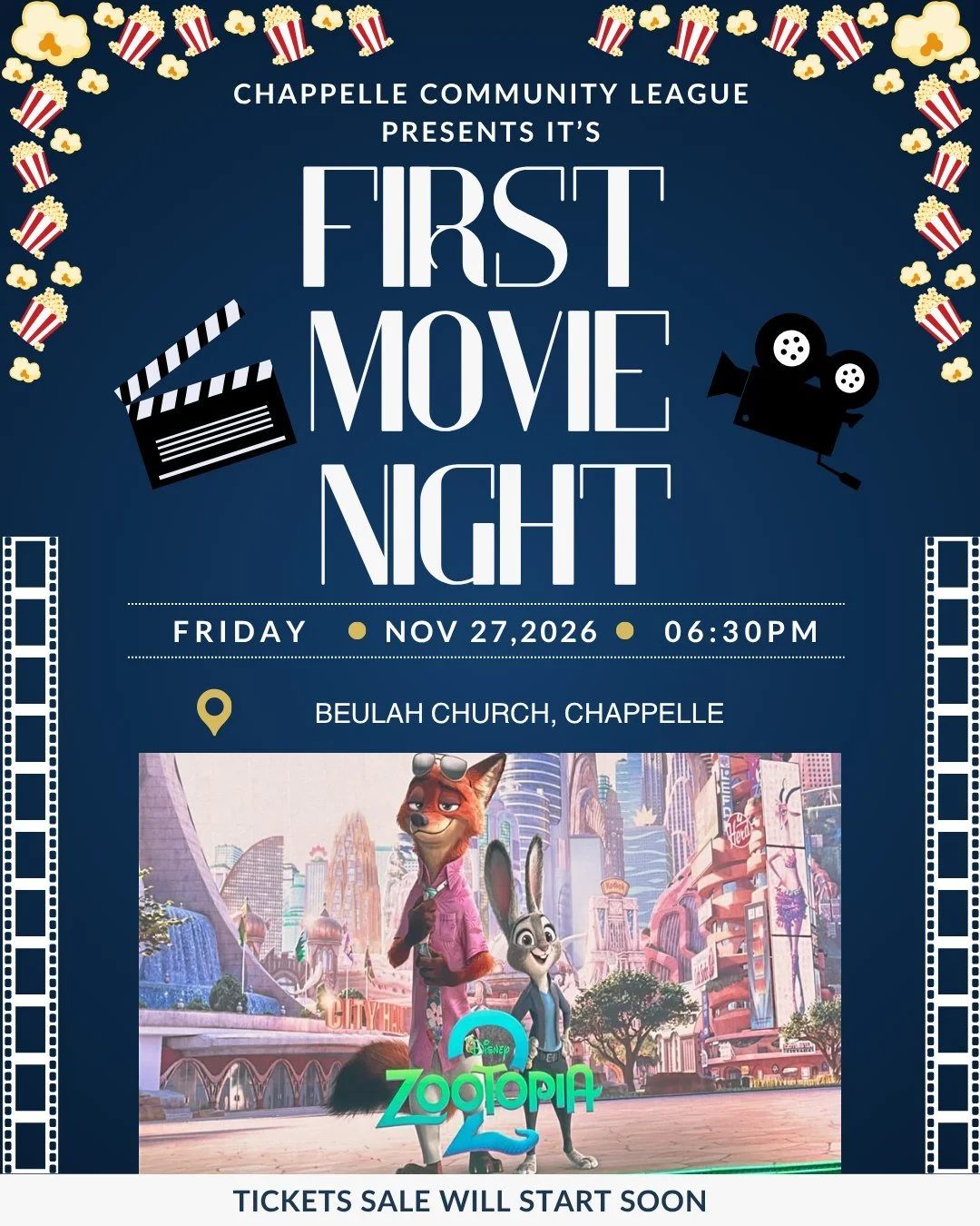 🎬BIG NEWS, CHAPPELLE! OUR FIRST-EVER MOVIE NIGHT IS COMING! 🍿

Get ready for a fun-filled evening with family, friends, and neighbours as Chappelle Community League hosts its FIRST Movie Night! 
📅 Date: Friday, November 27, 2026
📍 Location: Beula