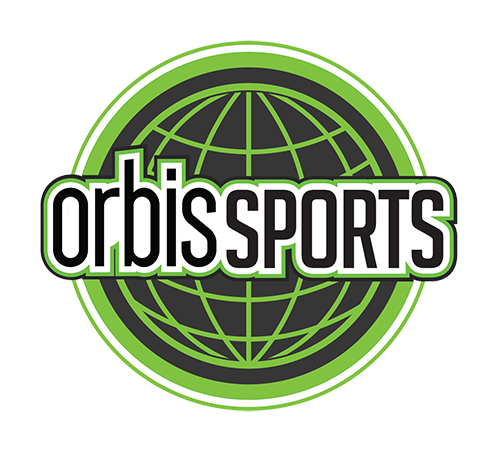 Logo of Orbis Sports featuring a green and black globe with the words 'orbis SPORTS' in white and black text across the globe