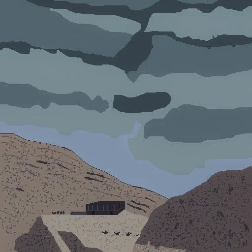 Pixel art based on a real location, this is in the desert as the storm is brewing giving a moment of serenity.