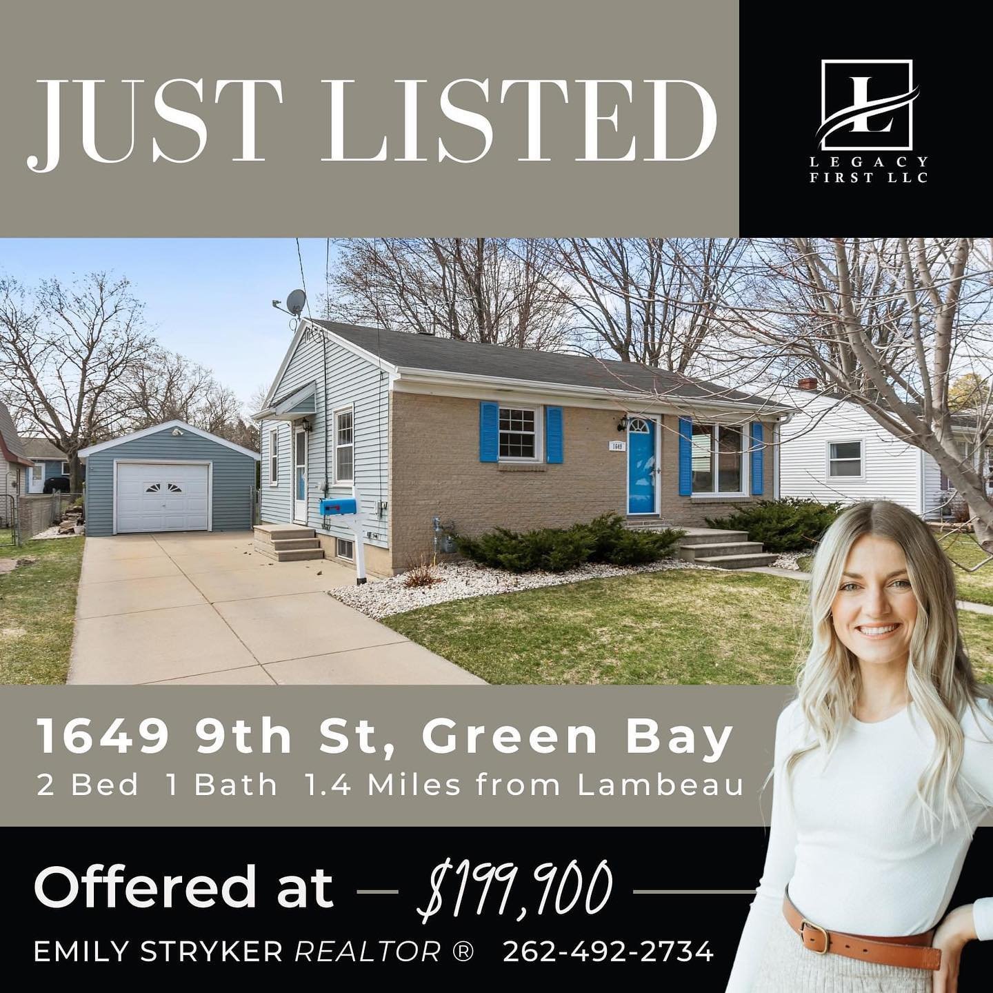 ✨ [ N  E W  L I S T I N G ] ✨
🏡 1649 9th St, Green Bay
👉🏻 Offered at $199,900

Welcome to this well-maintained ranch home located just 1.4 miles from Lambeau Field on Green Bay&rsquo;s West Side. This 2-bedroom, 1-bathroom residence is in immacula