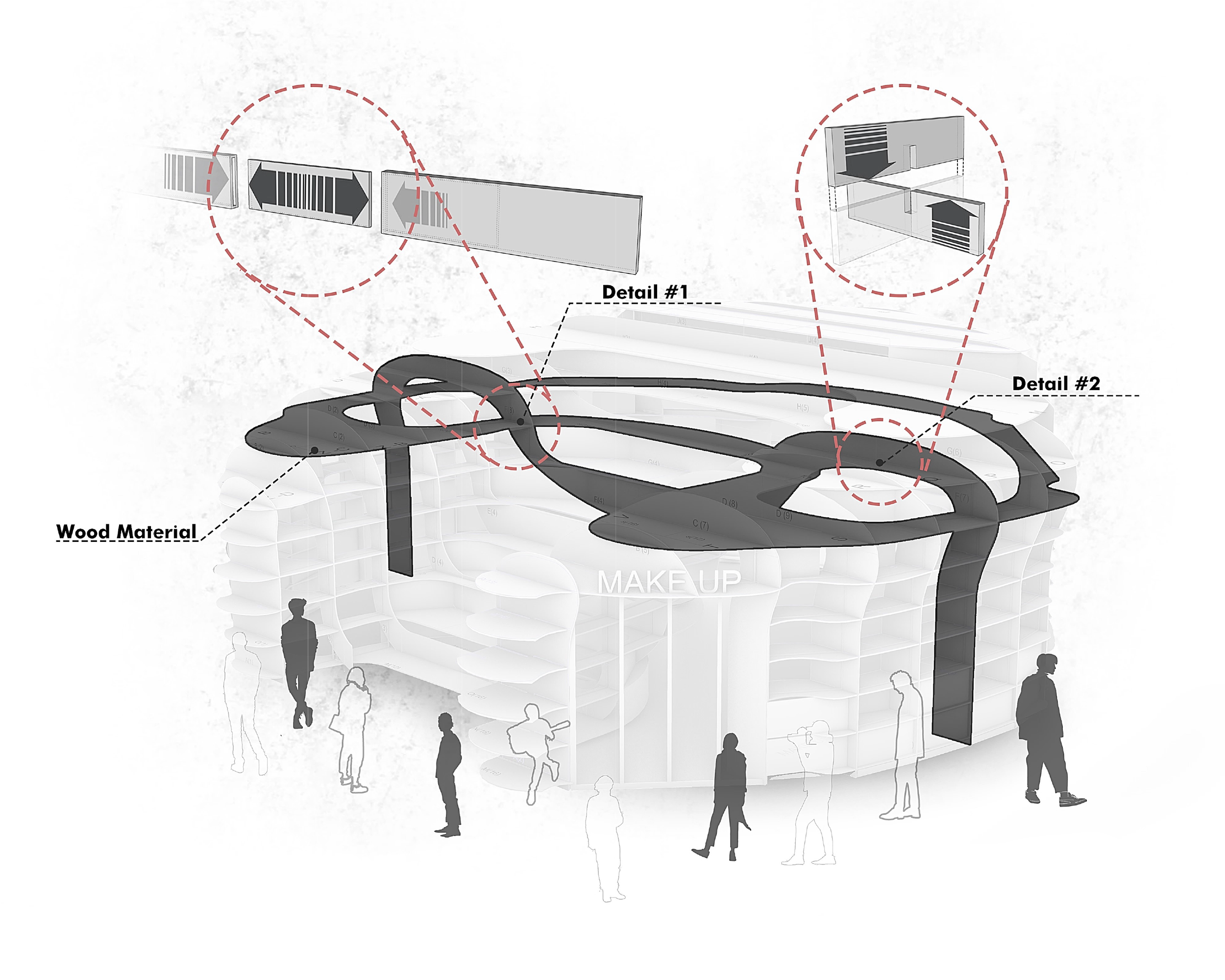 This structure is completely self-static and was designed and executed based on the required needs and uses. Its material is a single material without the use of any special connections, and all its parts are fastened together (joggle joint). One of