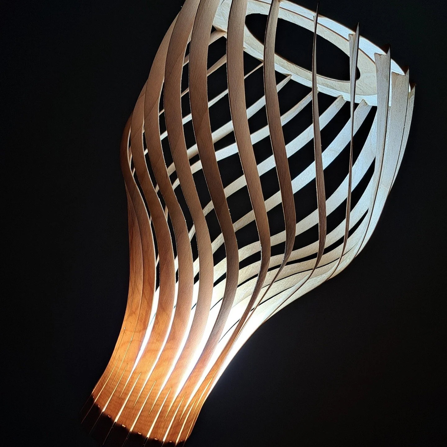 This is my third output experimenting with combining kerfing with steam bending. This time I used 0.8mm thick birch plywood, and changed the cutting pattern building on the successful aspects of the first 2 attempts.
I&rsquo;m already thinking about 