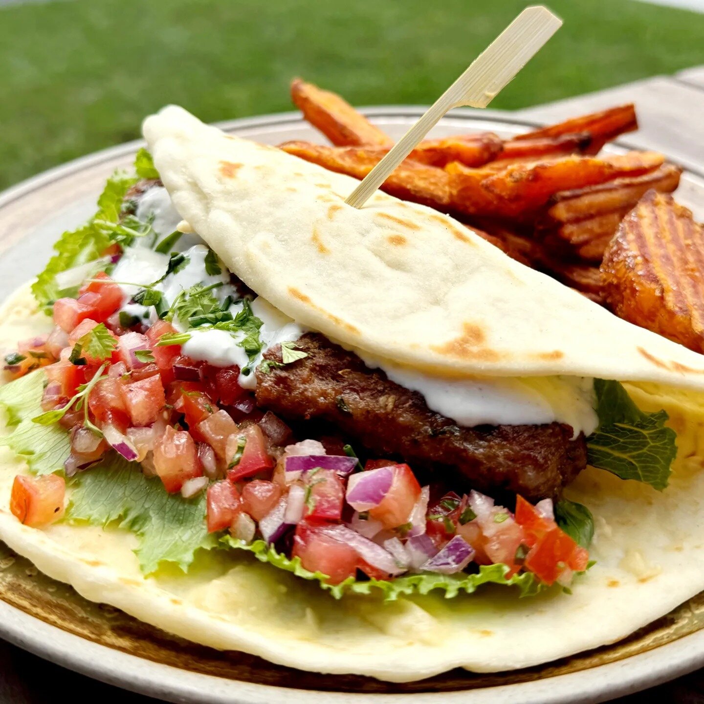 Our weekend specials are back, but now they include Fridays too! Starting with today... This special Lamb Kofta Souvlaki features housemade lamb kofta served on a souvlaki flat bread, fresh cos lettuce &amp; a tomato bruschetta, hommus, all topped wi