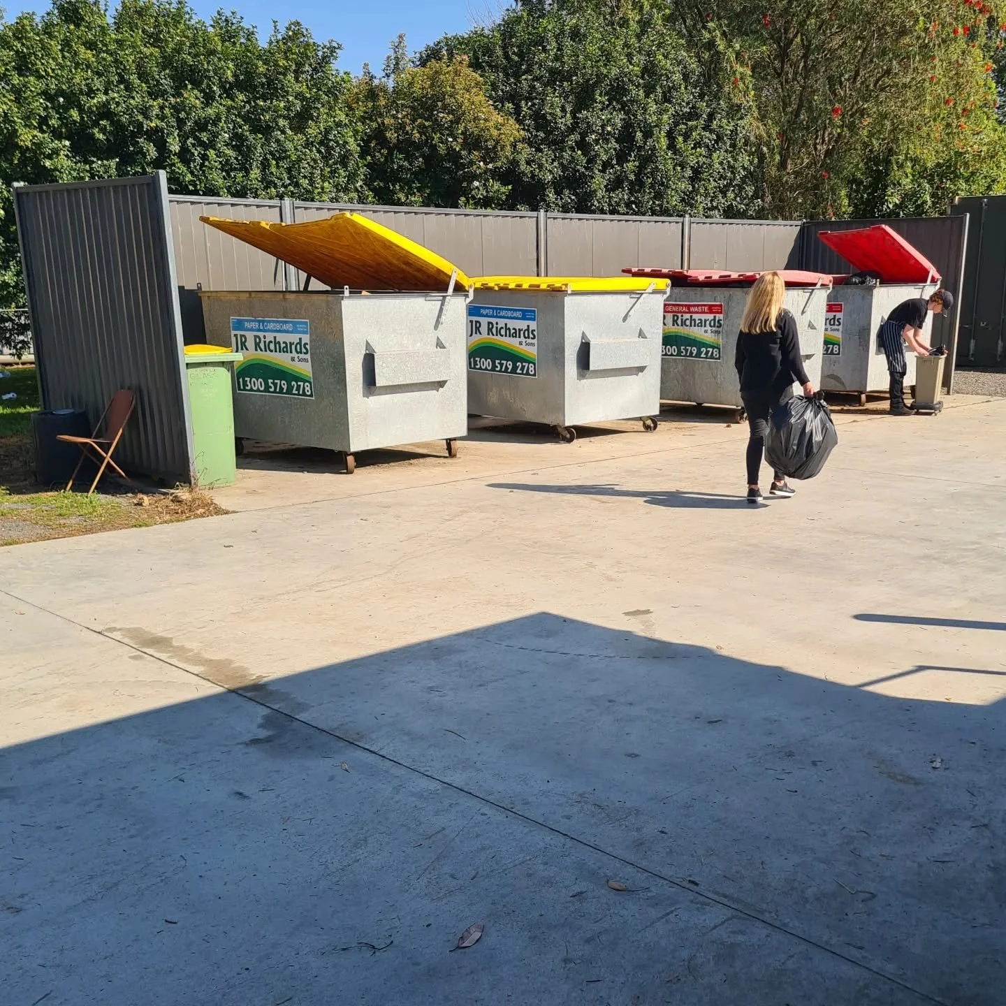 Not many businesses would post a pic of the general manager taking out the rubbish, but this is the only photo we've been able to take of our busy, all-encompassing but notoriously camera-shy boss, Rebecca. She's been here since the build began, orga