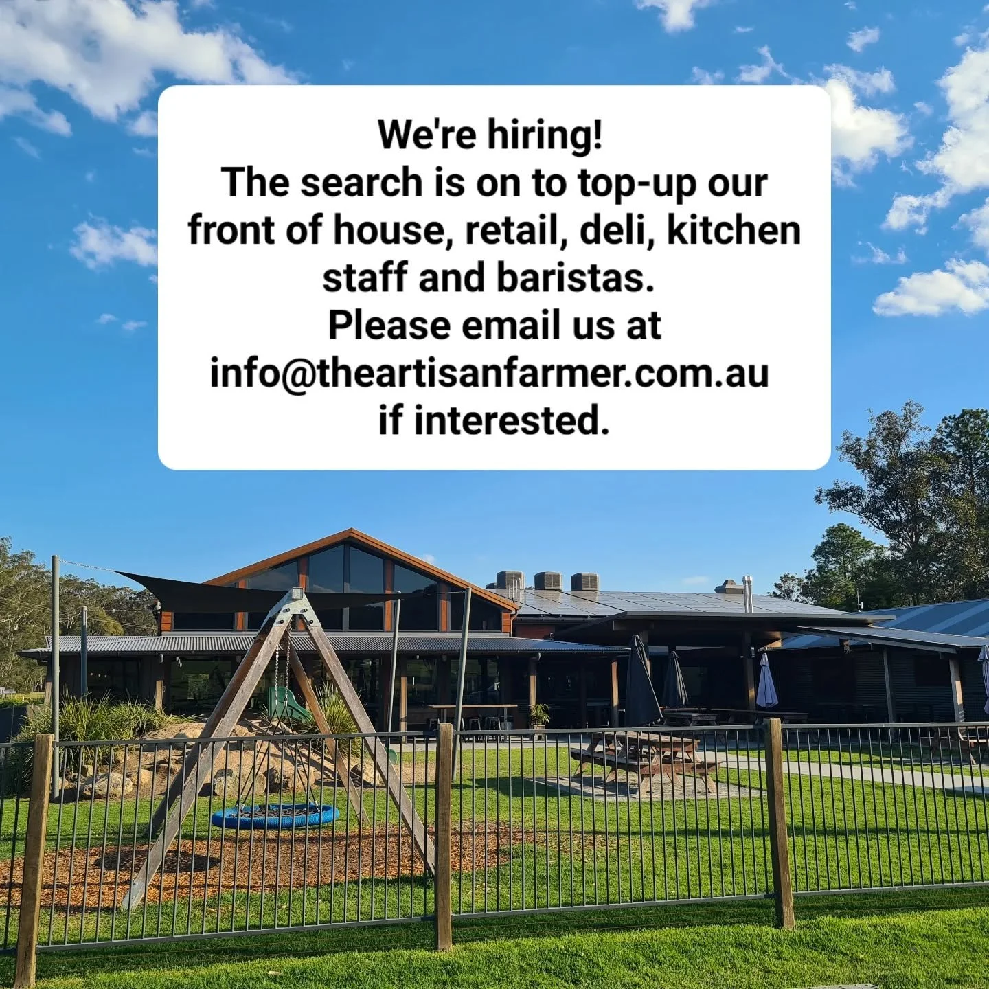 *Oops: reposting due to a typo in our email address... apologies! Now corrected... 
 
If you know anyone - maybe it's you! - interested in working part- time or full-time in a dynamic, busy,  friendly environment, across a variety of roles, in a beau