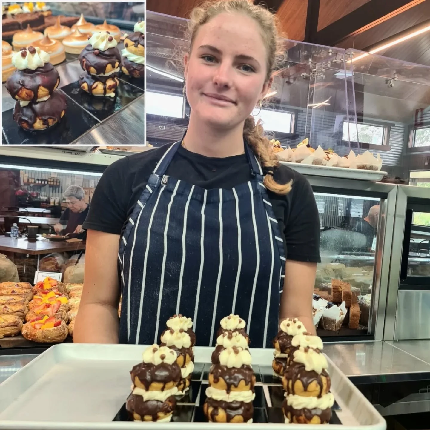 Congratulations to Lexie, our enthusiastic apprentice patisserie chef, showcasing her solo creations: profiteroles with chantilly cream and chocolate glaze!

#theartisanfarmernabiac #nabiac #barringtoncoast #profiteroles #bakery