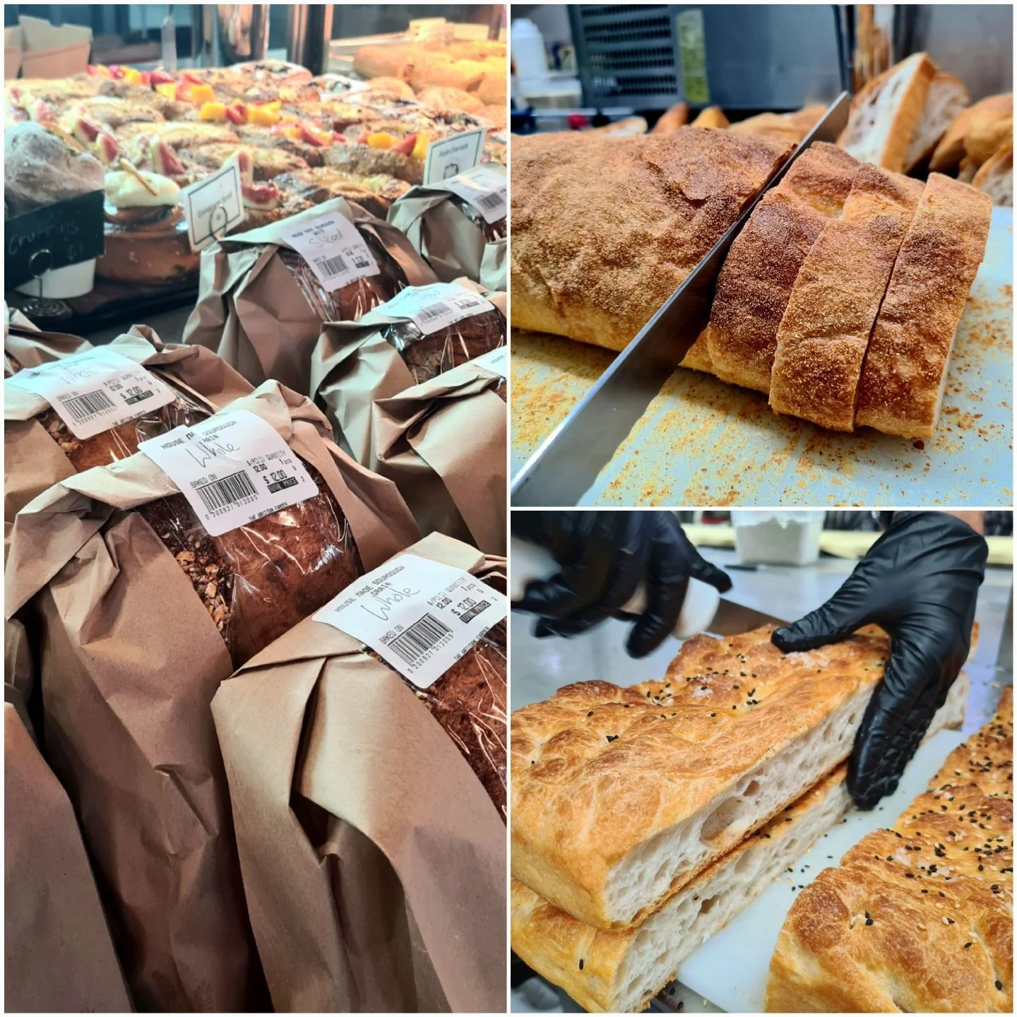 Our bakers make all of our 9 breads in-house, daily (excepting the gluten-free bread to avoid cross-contamination): ciabatta, focaccia, turkish bread, sourdough rye, sourdough mixed grain, sourdough white, milk buns, baguette, and fruit loaf. Yep, th