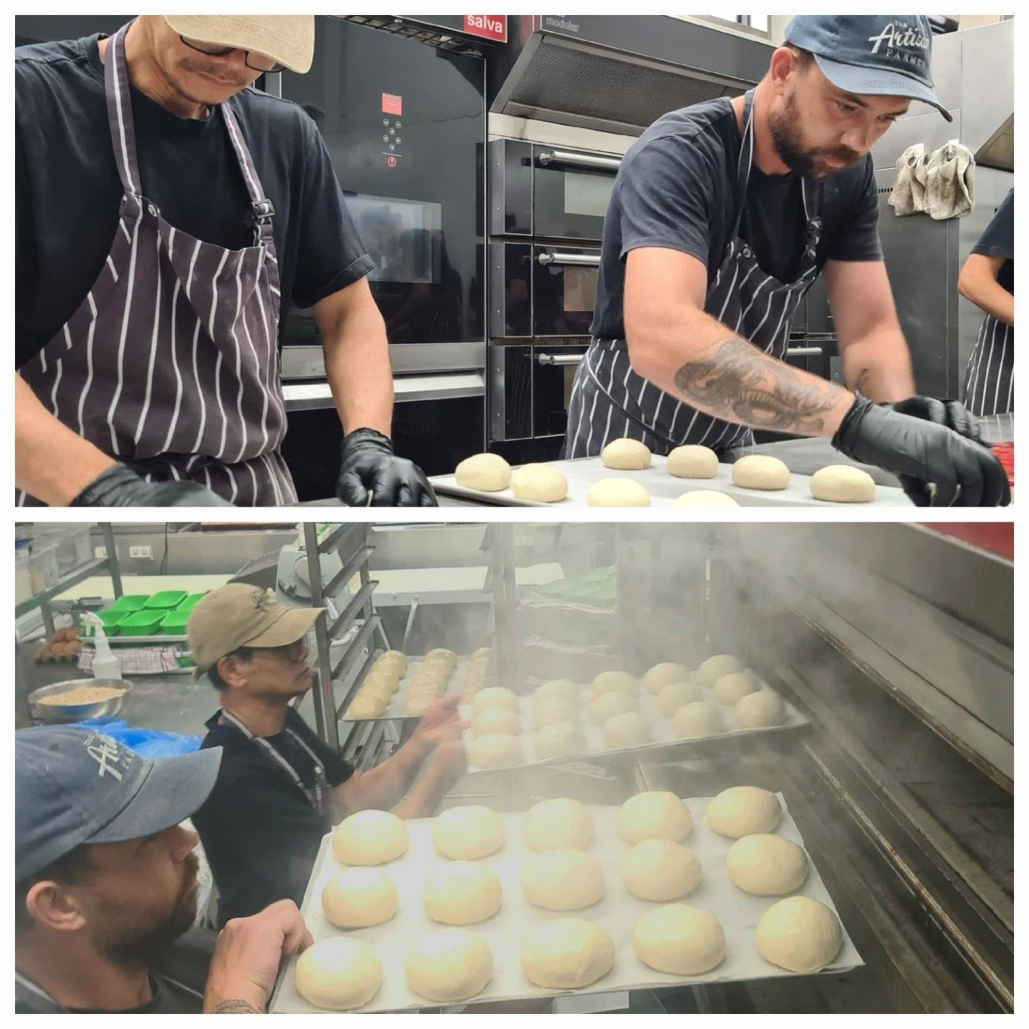 Synchronised bakers Paul &amp; Matt: paddling fast underneath, running as smooth as butter on top. After more than 3 years of teamwork, they've got it down pat. 
#bakers #nabiac #barringtoncoast #midnorthcoastnsw #theartisanfarmernabiac