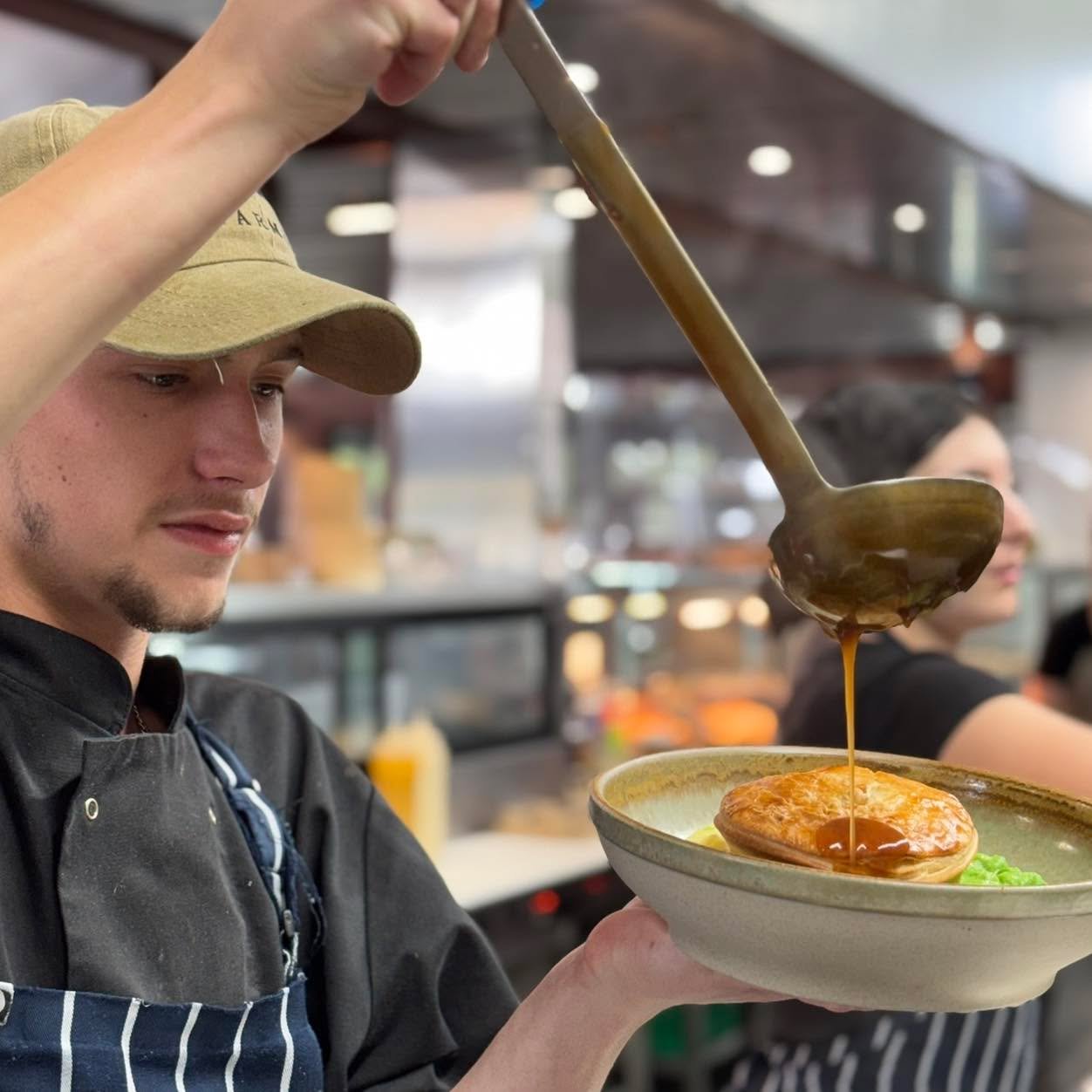 A timeless classic&hellip; Meat pie (you know how good they are), mashed potato, peas and of course apprentice chef Bryce tops it off with a slather of our house made gravy. 

It&rsquo;s a simple combination that just keeps working! 

#theartisanfarm