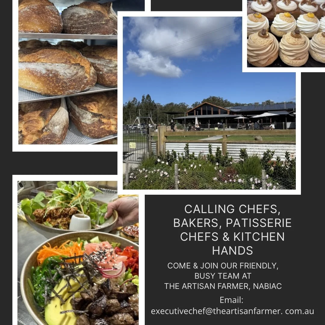 Our growing cafe and bakery is looking for more help in our busy kitchen! Set on a beautiful, accessible property on the mid north coast, we could be the next stage of your journey. Email us at executivechef@theartisanfarmer.com.au with your details 