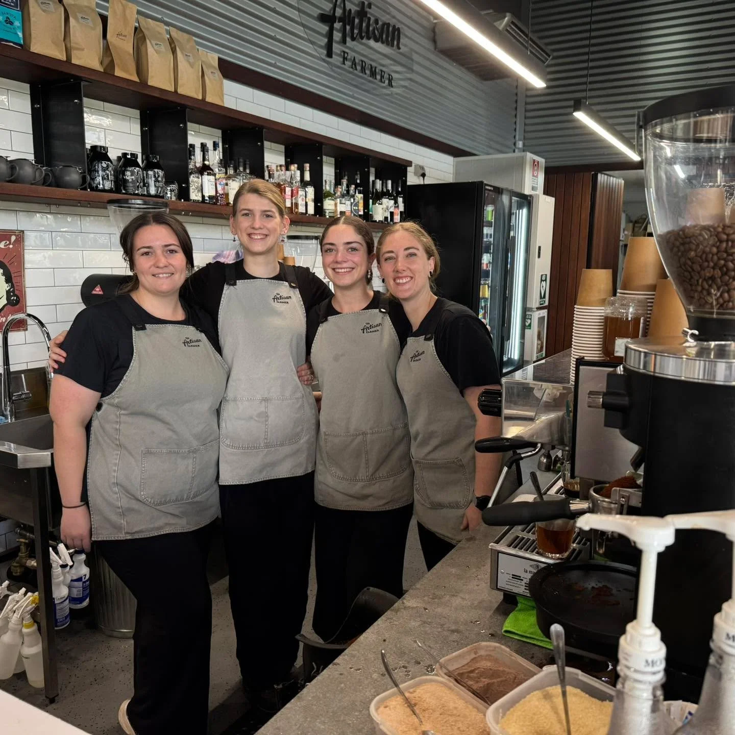 It&rsquo;s not often there is a moment to capture four baristas in a row, but we did it! What a team&hellip; Still smiling!

#theartisanfarmernabiac #midnorthcoastnsw #barringtoncoast #nabiac #baristas