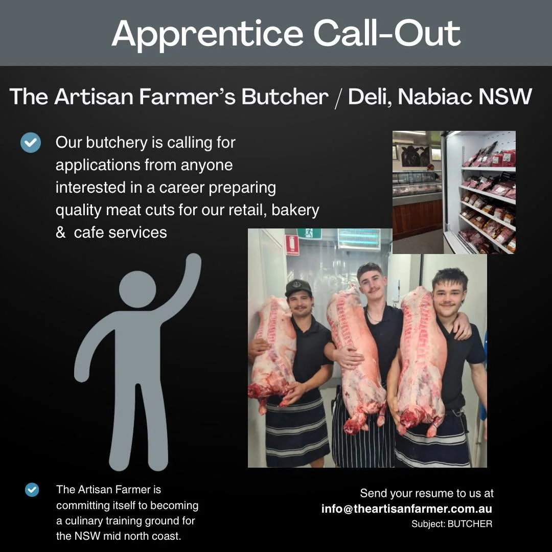 Could this be you or someone you know? With our shop, cafe and bakery to cater for, we&rsquo;re a unique regional business offering a great opportunity! 

#theartisanfarmernabiac #midnorthcoastnsw #barringtoncoast #nabiac #butcher #jobs #ButcherJobs