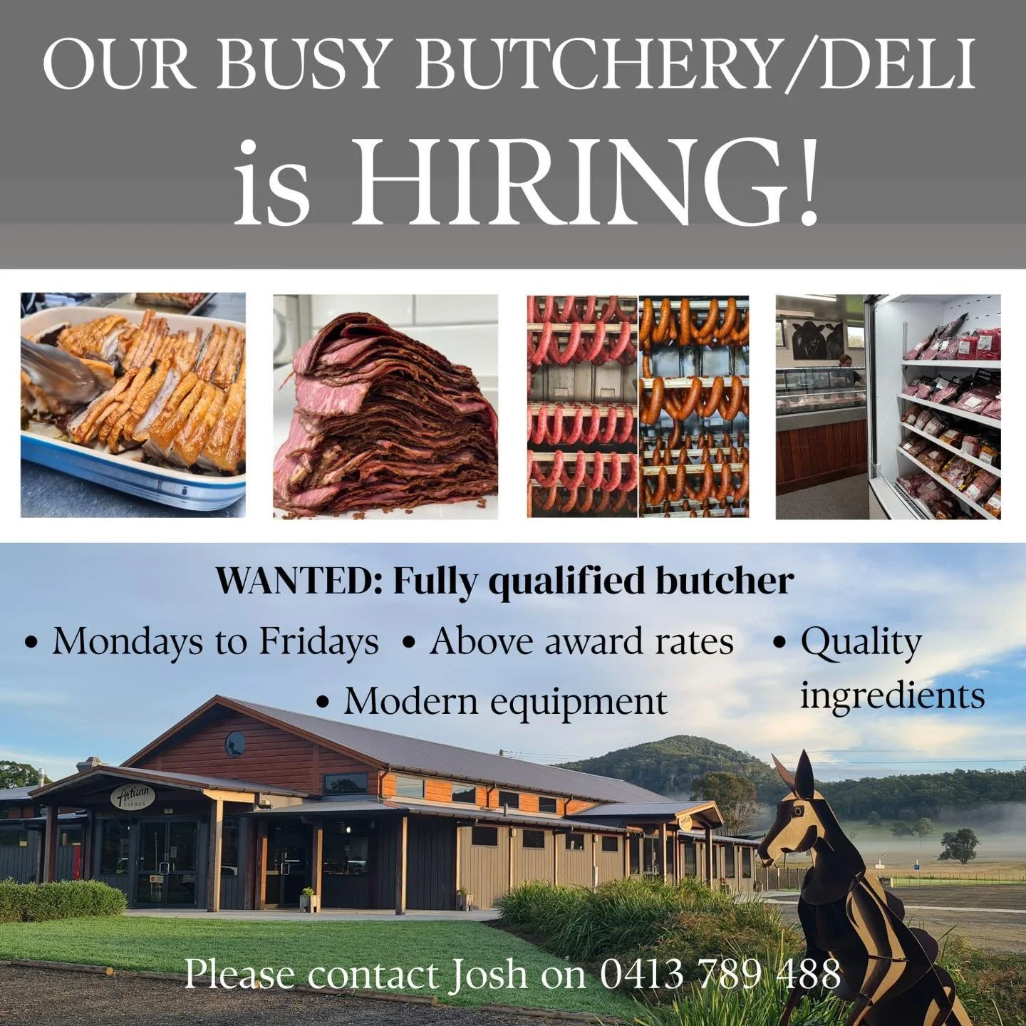 Our busy butchers supplying retail, the bakery and the cafe need another set of helping hands. If this is you or someone you know, please get in touch or share! 

#theartisanfarmernabiac #midnorthcoastnsw #barringtoncoast #nabiac #butcher #ButcherJob