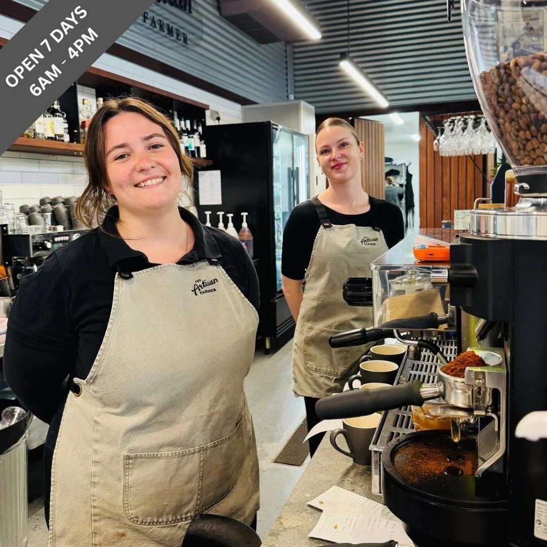 Kickstart your day with a house-roasted coffee, pie or pastry, now available from 6am. Our baristas and bakers are ready and waiting!
The kitchen opens for made-to-order meals from 7am.

  #theartisanfarmernabiac #midnorthcoastnsw #barringtoncoast #n