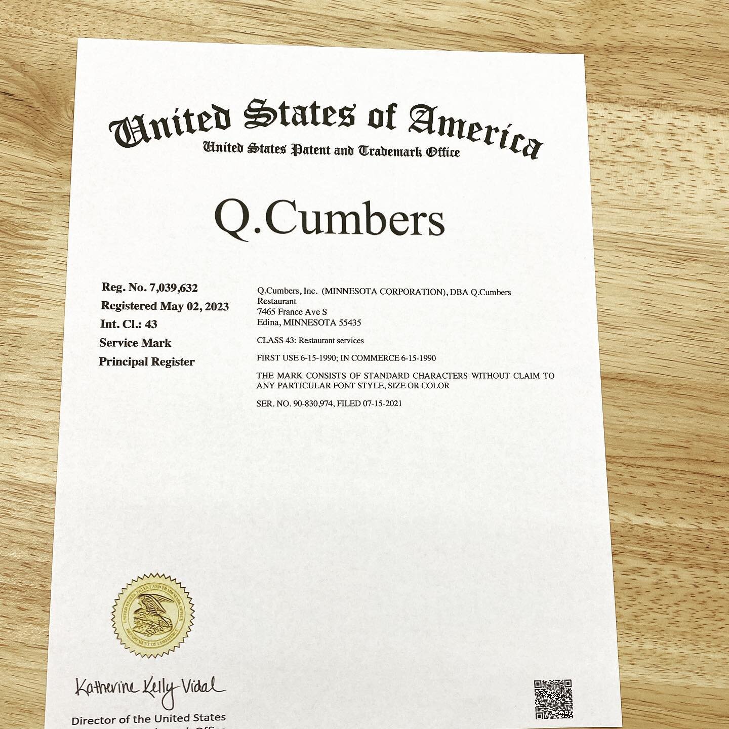 First trademark out the door! This trademark took us a YEAR AND A HALF to register. The reason why is that another person had the trademark of this (McCabe&rsquo;s) family restaurant in Edina (my in-laws). The other party registered the trademark as 