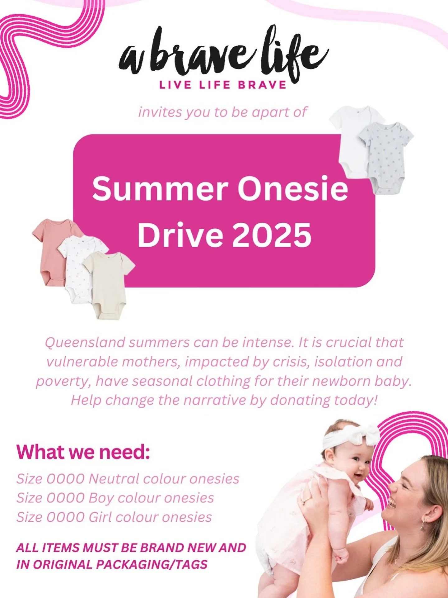 We&rsquo;re so proud to be supporting A Brave Life and their incredible mission to equip and empower vulnerable mums and their babies. 💕

Our mums groups are now an official collection point for their Summer Onesie Drive! If you&rsquo;d like to get 