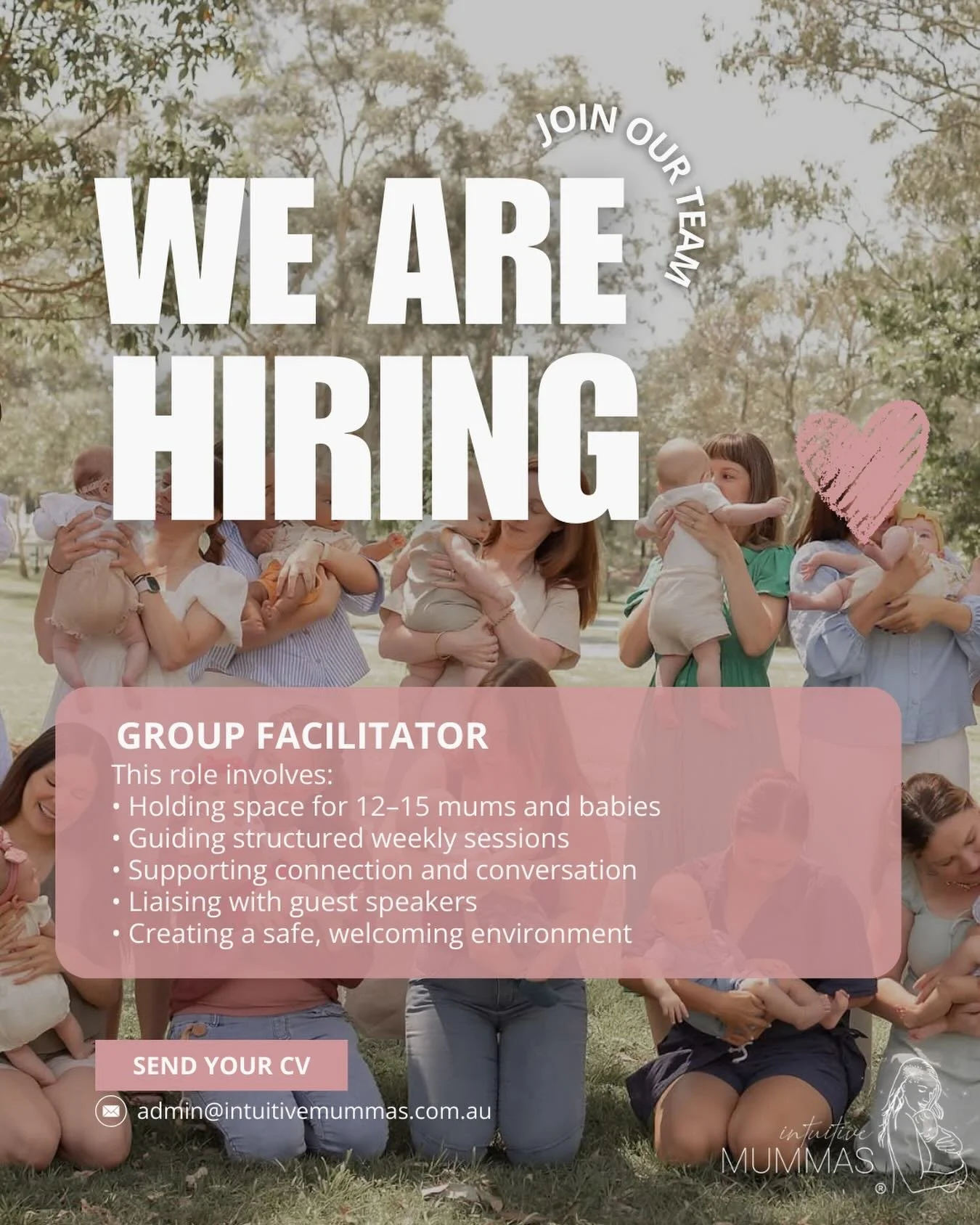 We&rsquo;re growing 🤍

Intuitive Mummas is looking for a warm, confident Group Facilitator to lead our weekly motherhood circles across Moreton Bay / North Brisbane.

If you love holding space for mums, guiding meaningful conversations, and creating