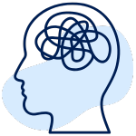 Silhouette of a head with a tangled line representing a brain.