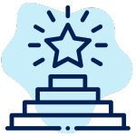 podium with star icon, blue and light blue