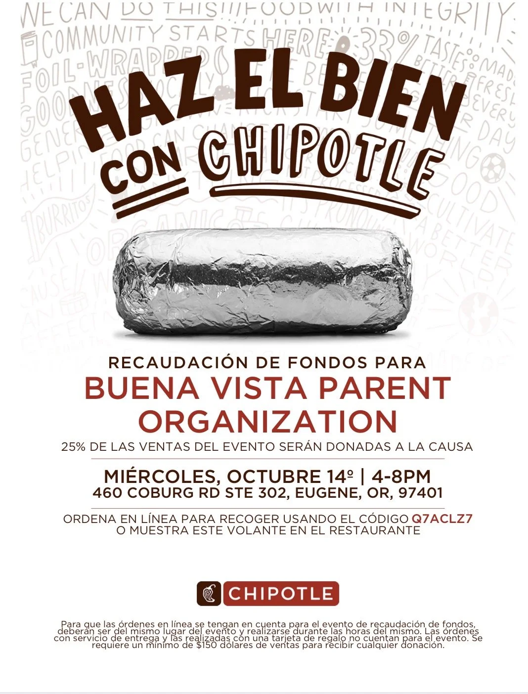 Cena Afuera  Dinner Night Out @ Chipotle 4PM-8PM