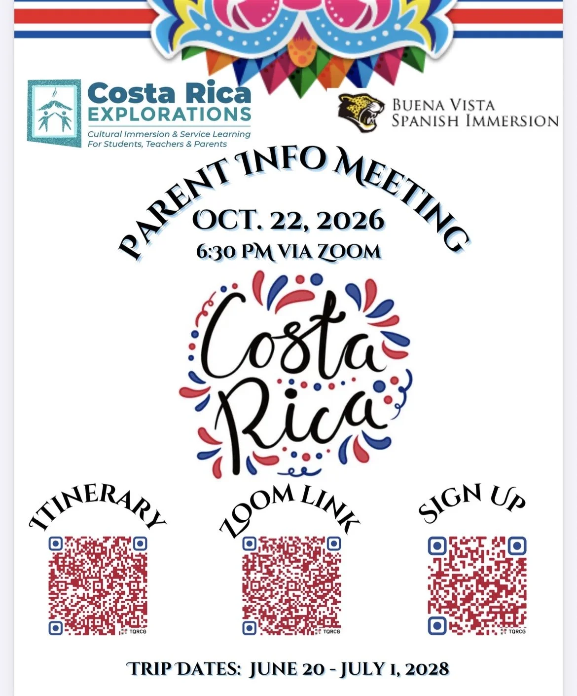 (Attn: 4th grade families!) 5th Grade Costa Rica Trip Parent Info Meeting via Zoom