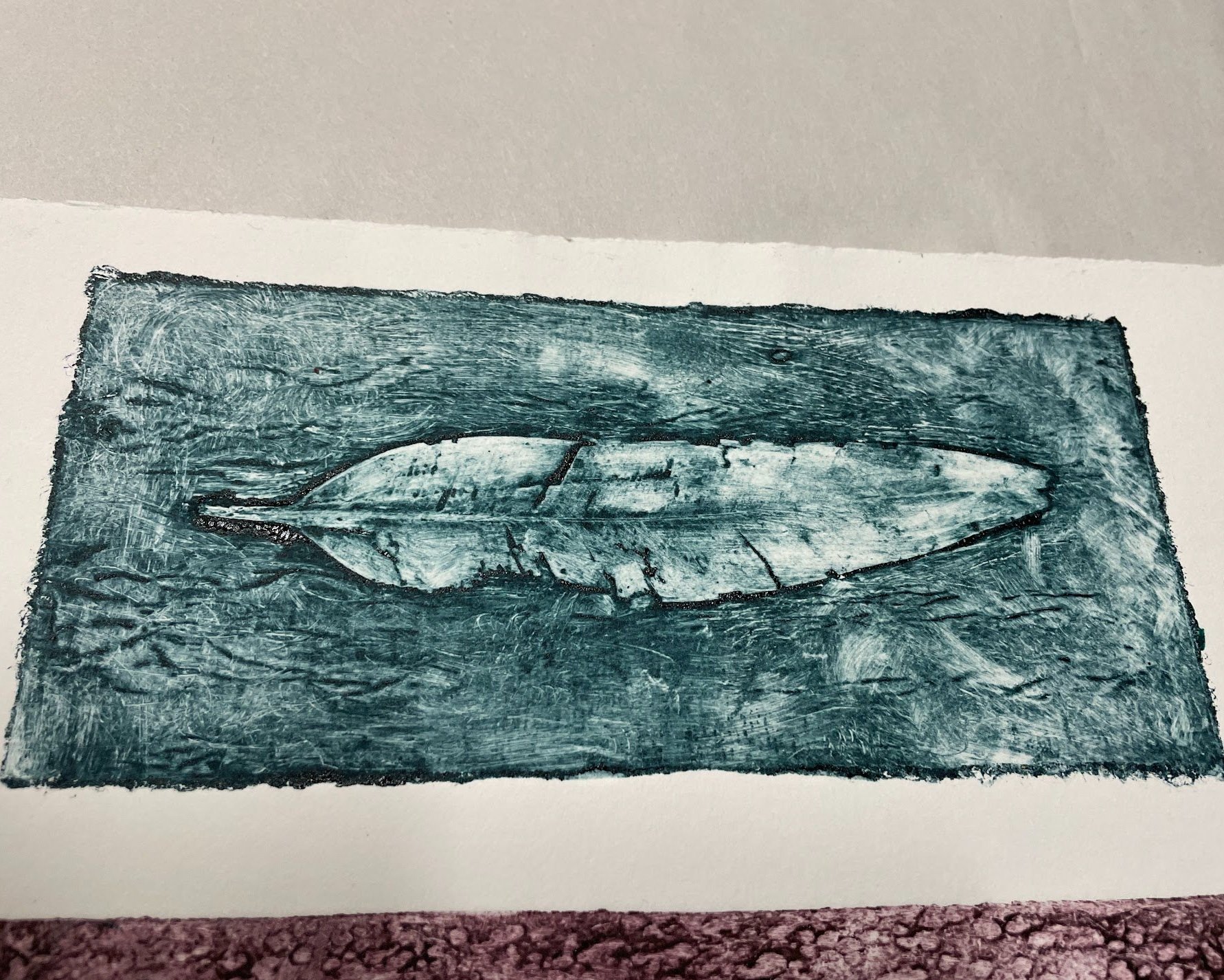 Leaf test plate - I really like the result of scratching back into partially dried glue, something I want to use in the final work.
