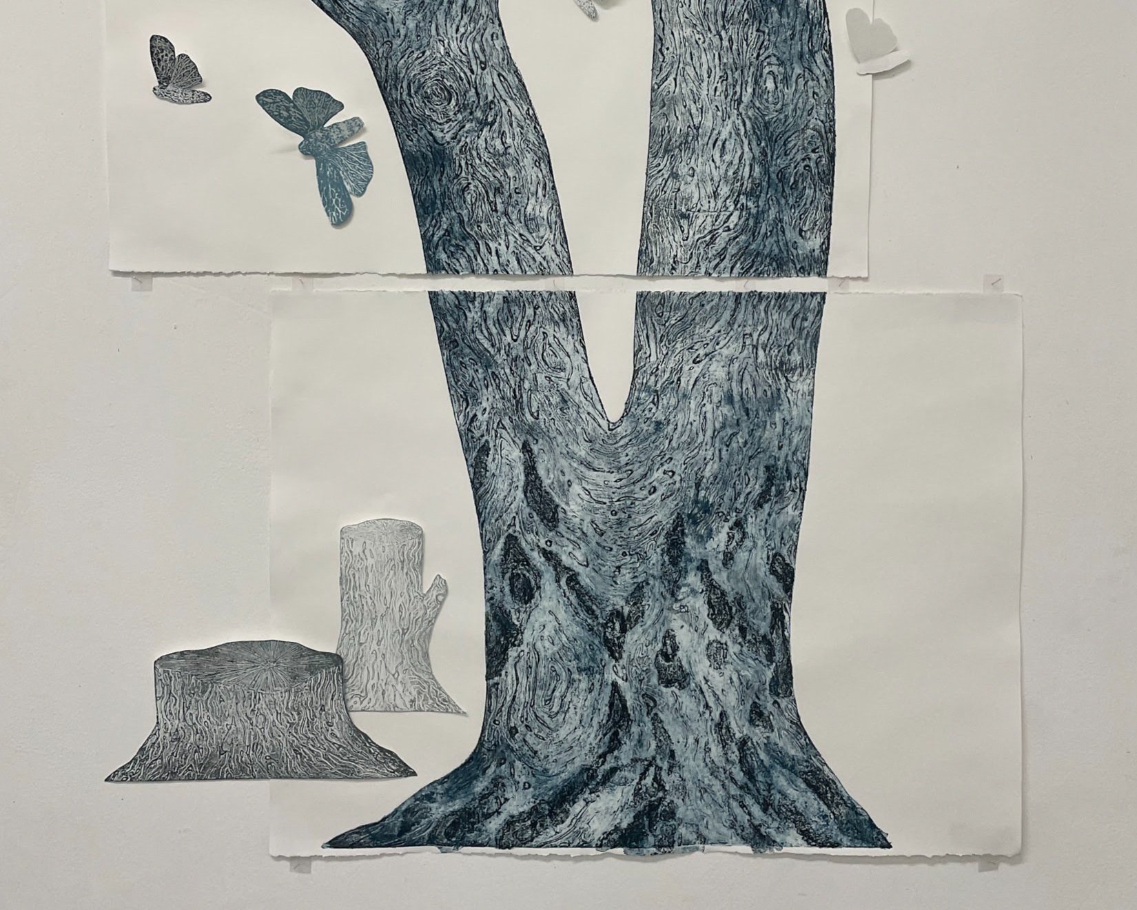 And again, like this better than the other layout, however ultimately I didn’t like how the stumps were sitting as collage over the top and decided not to include them in my final presentation.