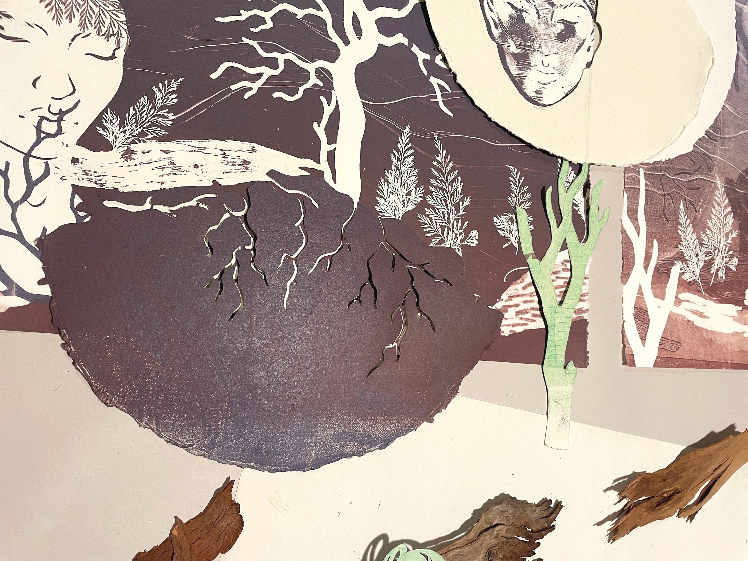 I want to eliminate some of the high contrast of the white, thinking about printing over some of the bottom edge to reinforce the feeling of trees grounded and sitting in a landscape.