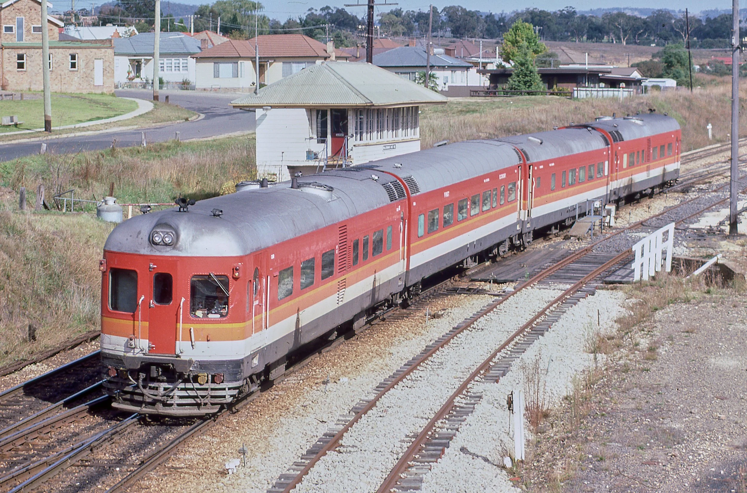 State Rail Authority (SRA) DEB Orange - Lithgow passenger service passes the Mudgee line junction at Wallerawang - 1987