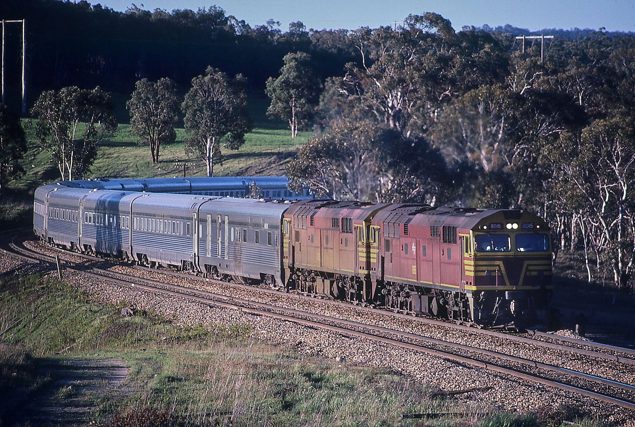 8015 leads the west bound Indian Pacific near Lidsdale November 1986 