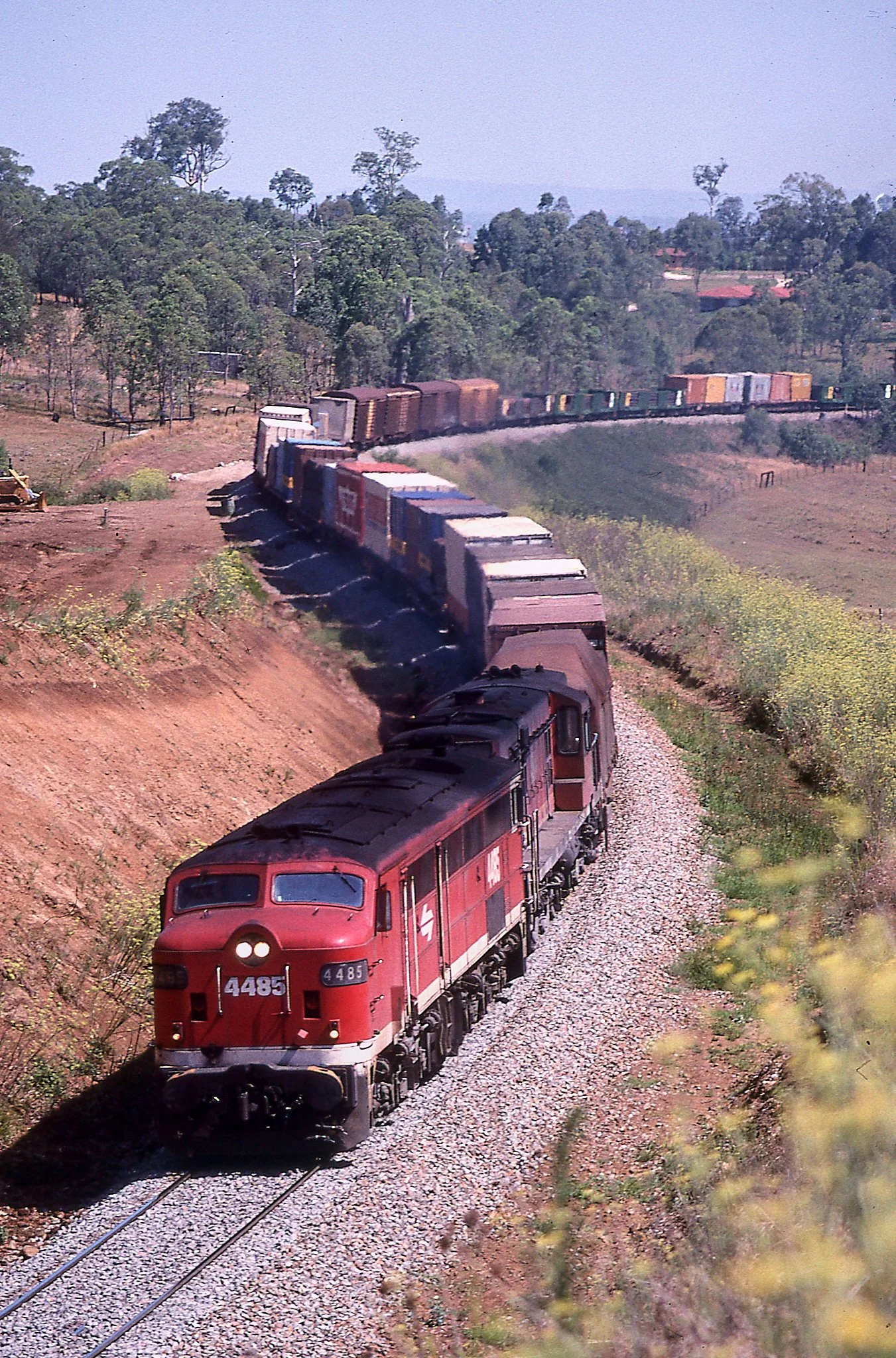 4485+45 down freight at Bolwarra. January 1991