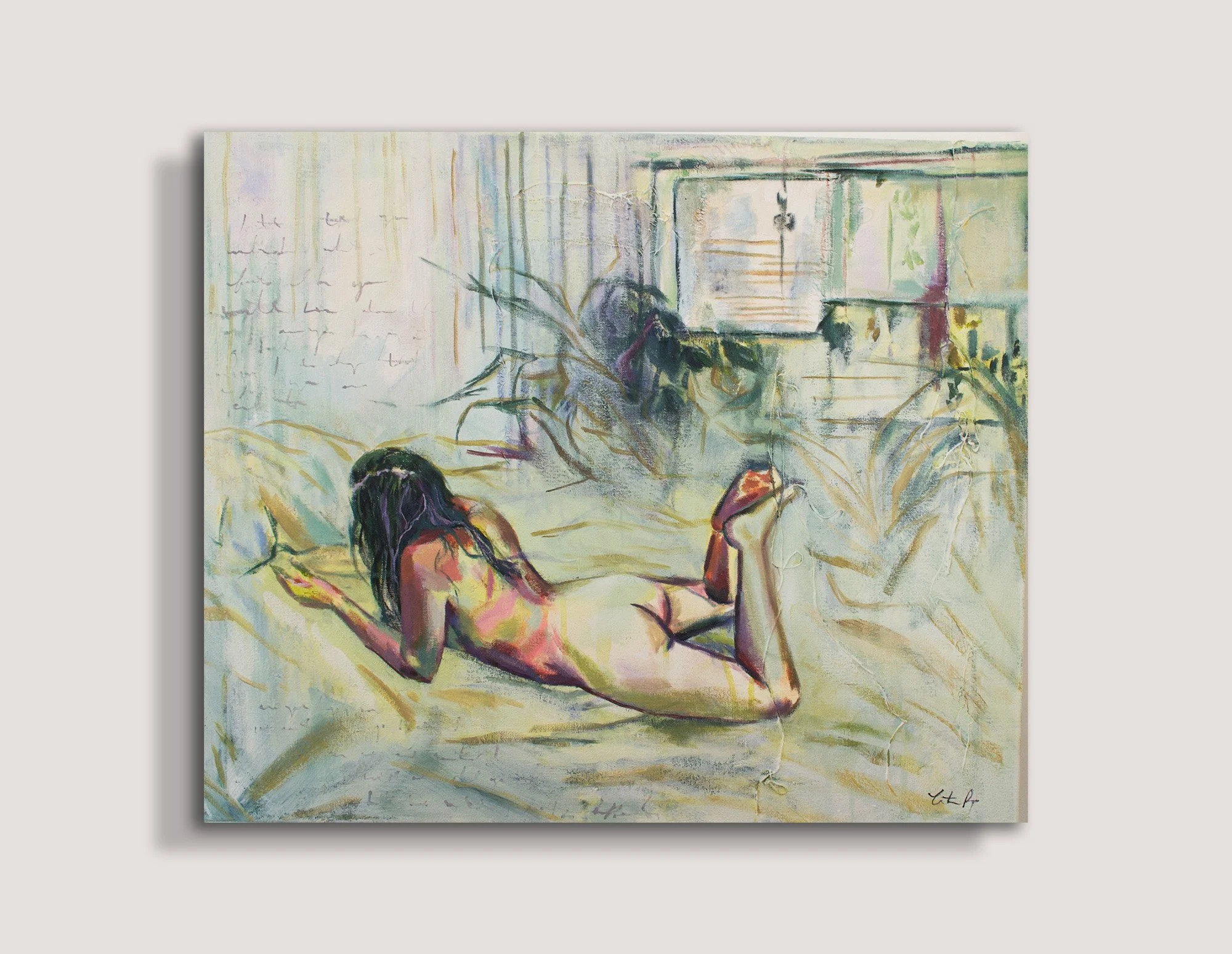 I’m So Very Far From Her, Him, And All Of Them: Female Figurative Mixed Media Canvas