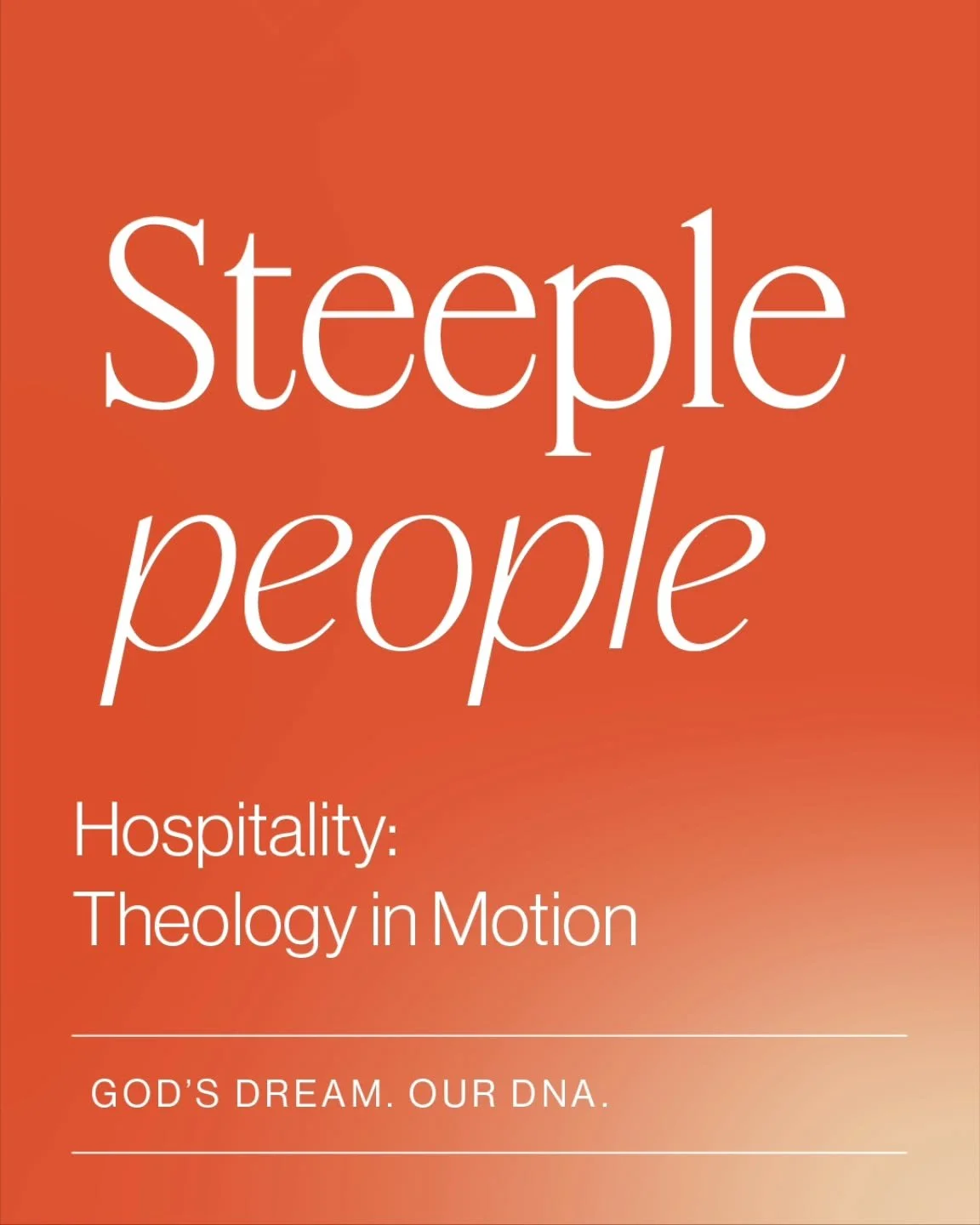 Steeple People: Part 4
Hospitality &mdash; Theology in Motion

At Steeple, hospitality isn&rsquo;t an add-on, it&rsquo;s our DNA.
The table is our altar.
Our welcome is our worship.
And when we make space for others, we make space for God.

From Abra
