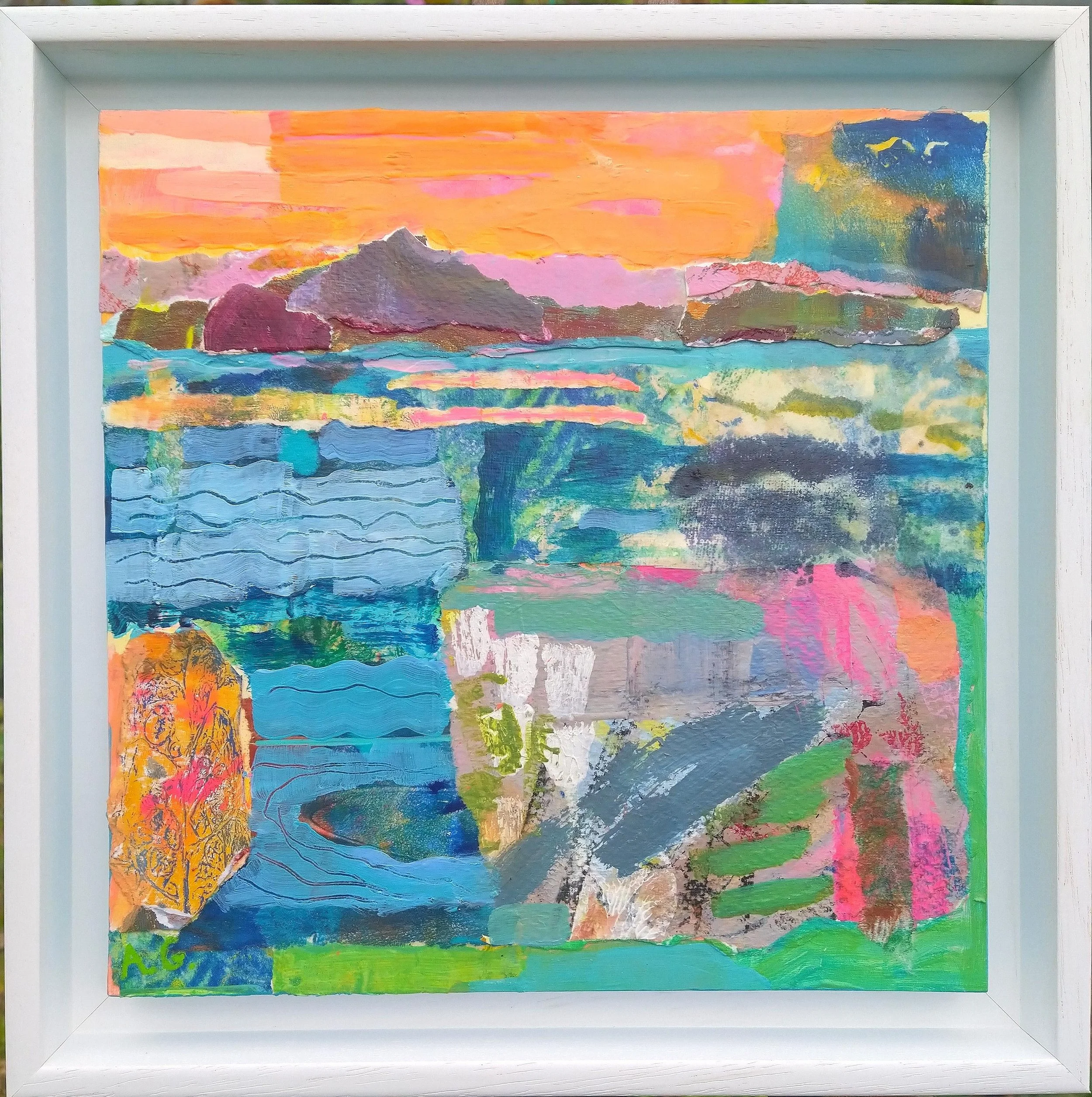 Orange and Blue Skies
mixed media on board
31x31cm Framed