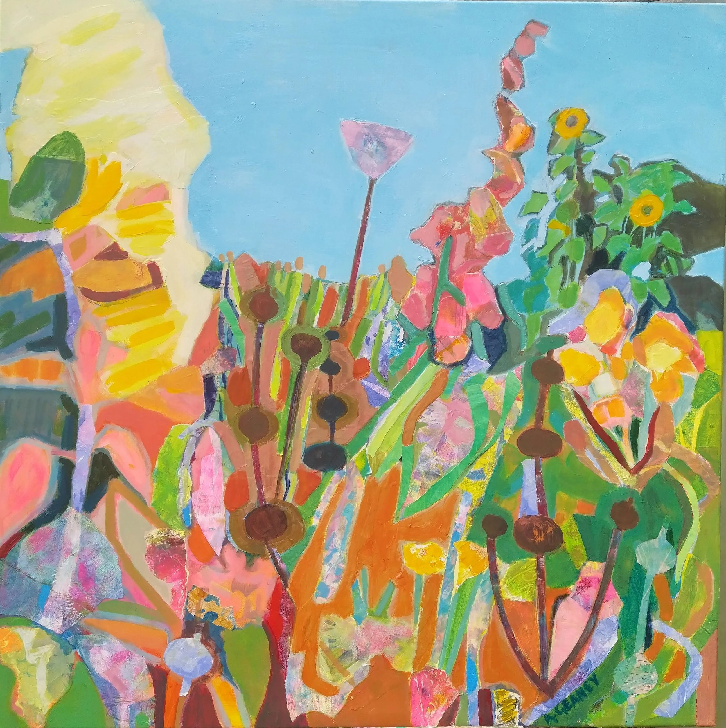 Title; Garden Song :Mixed Media on canvas 
54x54cm;  