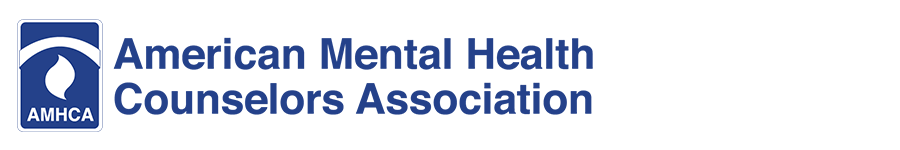 Logo of the American Mental Health Counselors Association, featuring a blue and white design with a flame symbol.