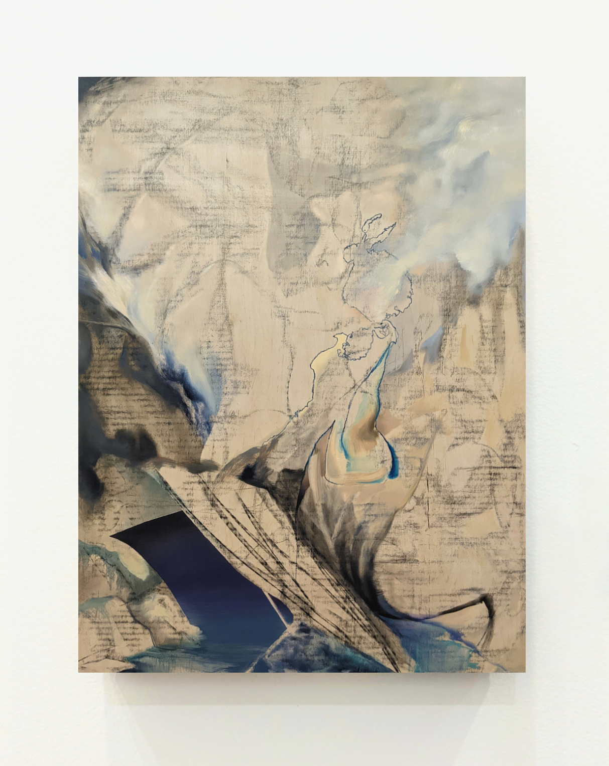 What the Ashes Gave, acrylic, oil, and charcoal on panel, 36 x 48 in.