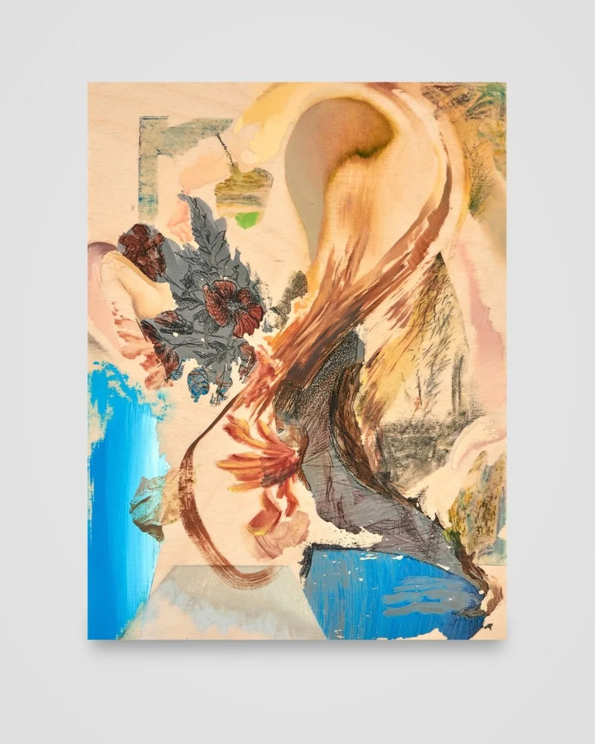 Elastic Expansions, acrylic, oil, mirror paint, charcoal, china marker, and polyurethane on panel, 9 x 12 in. $630