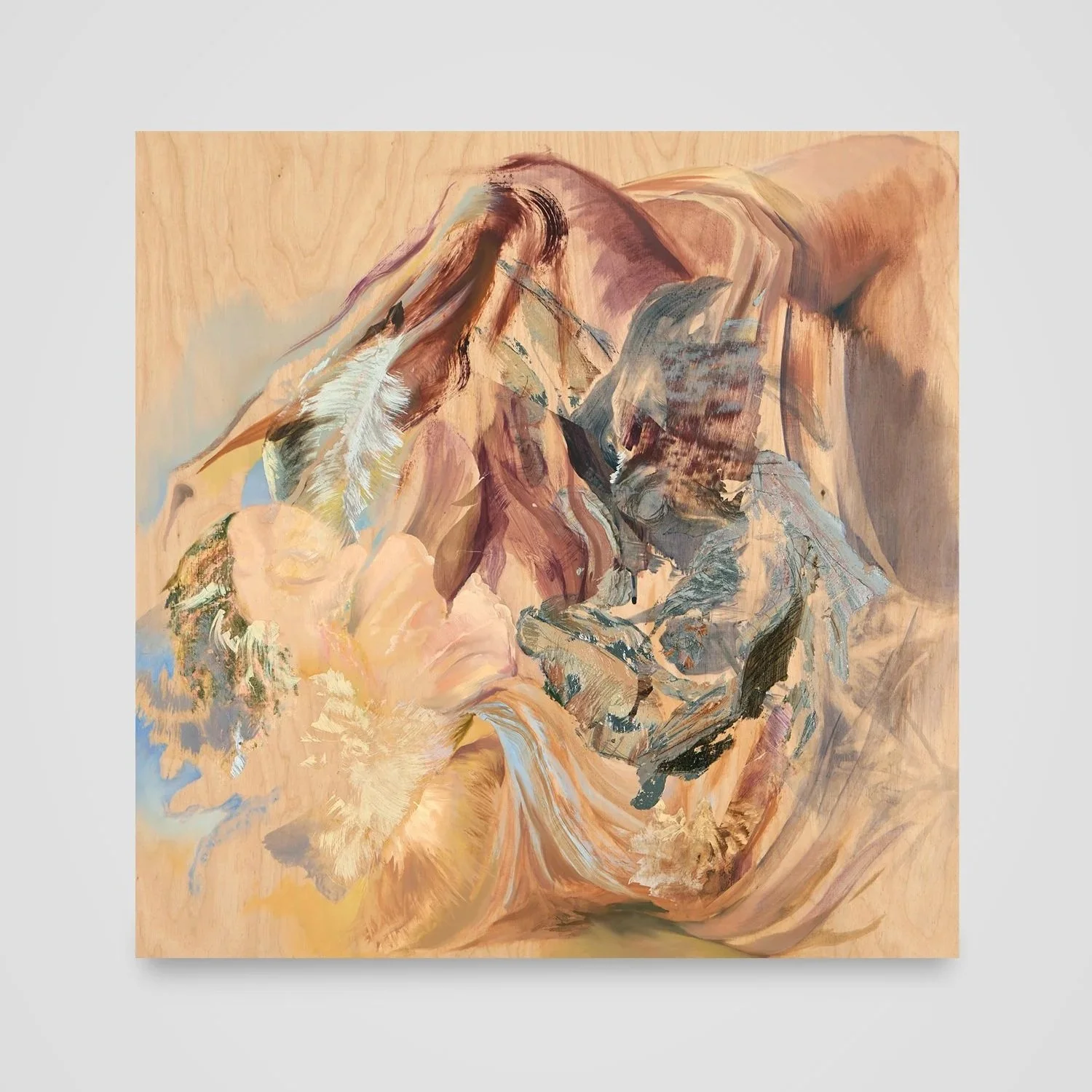 shaped by the long lasting intimacy of Others, acrylic, oil, mirror paint, china marker, oil stick, and polyurethane on panel, 24 x 24 in. 