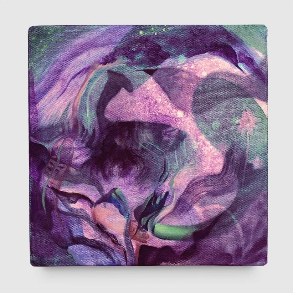 Knotted World, oil and acrylic on canvas (currently stretched), 8 x 8 x 3 in, 2020 - $240
