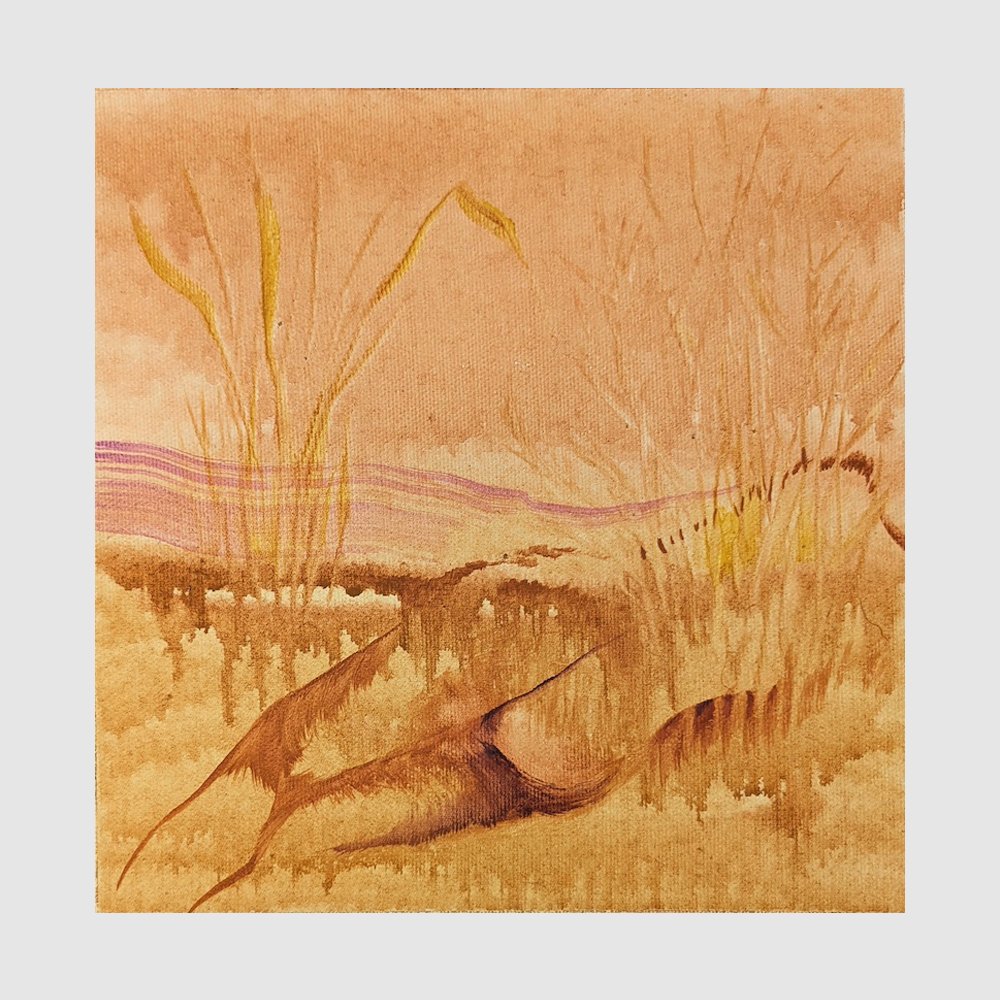 Lying Figure (Reeds) Study, oil on unstretched canvas,  7.75 x 8 in, 2019 - $195