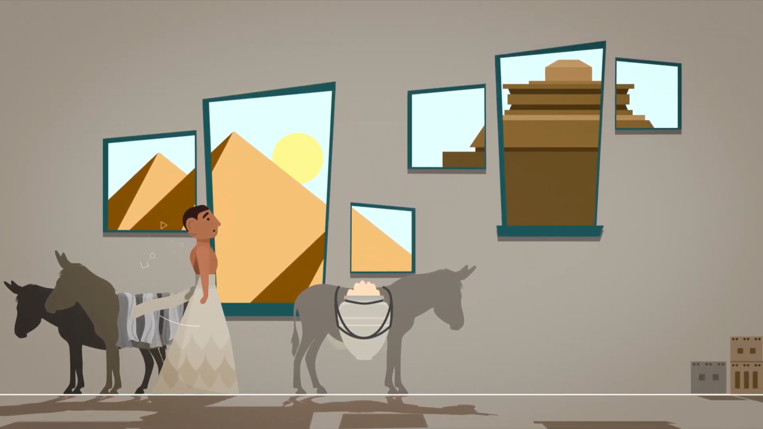 Sumerian Boy at a window looking out to distant pyramids, BBC Bitesize film on life in Ancient Sumer