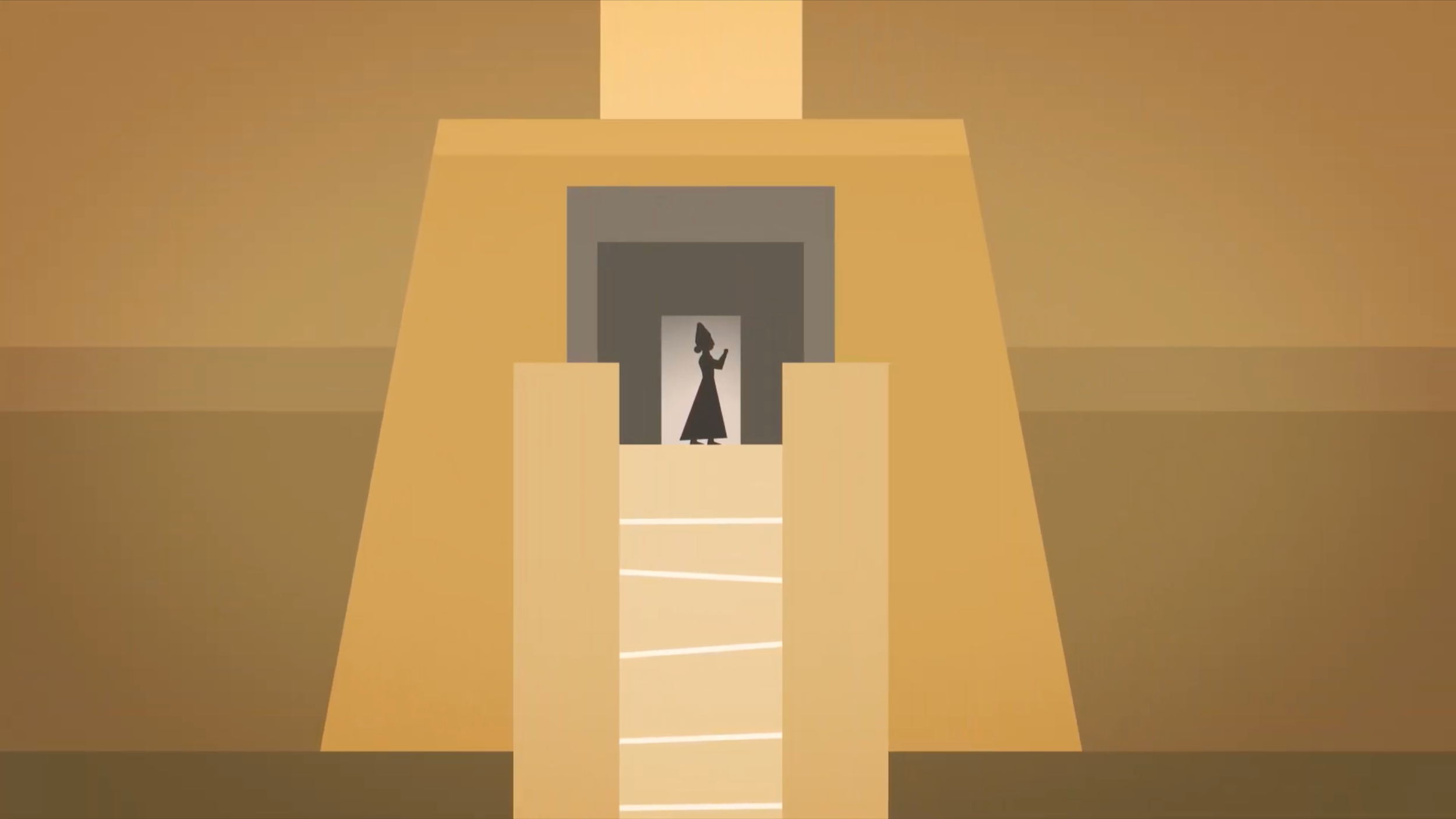 Golden stepped ziggurat with a doorway, BBC Bitesize film on Sumer, the cradle of civilisation